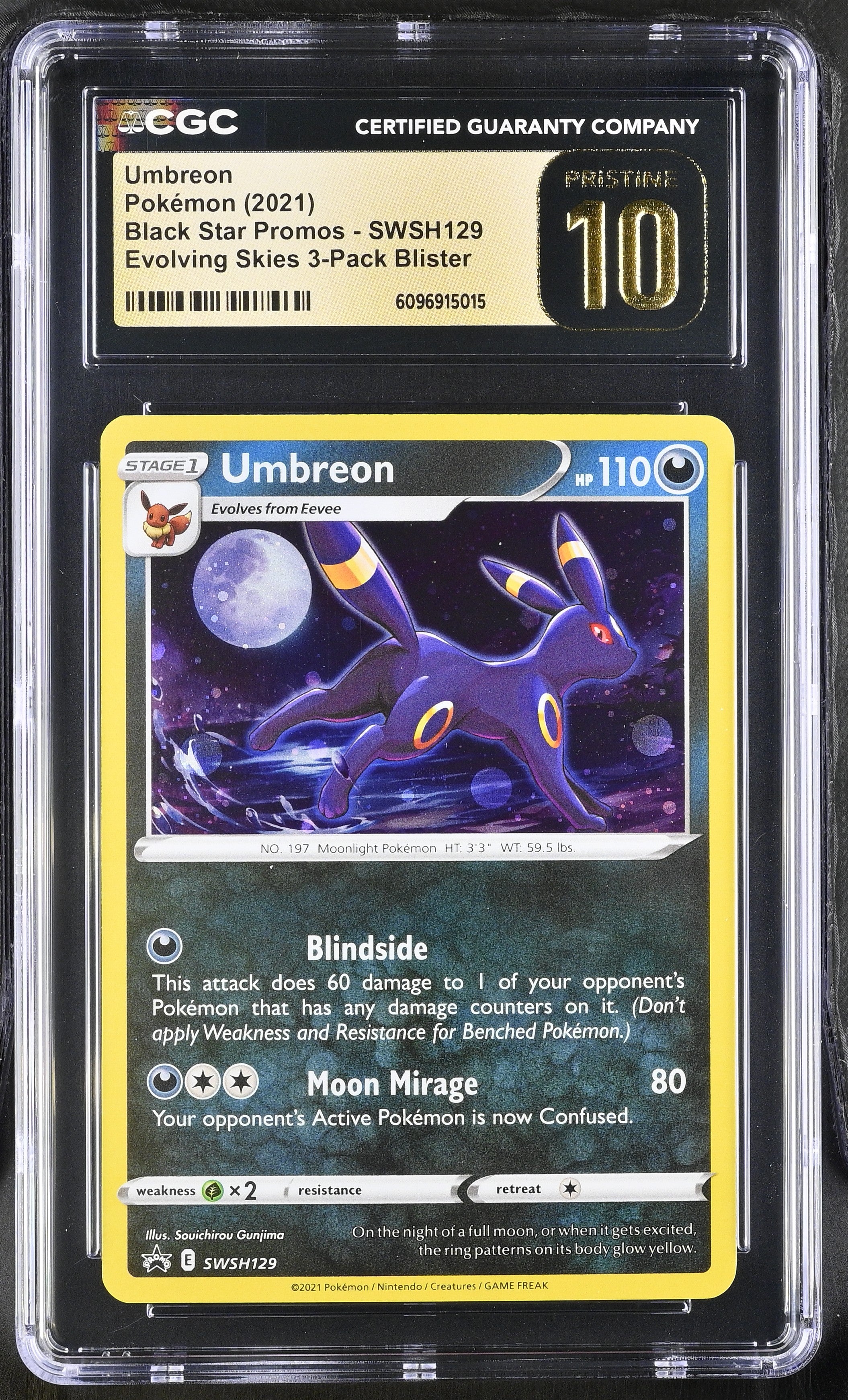 Umbreon SWSH129 CGC 10 Pristine 2021 Evolving Skies 3-pack Blister Black Star Promos Pokemon English