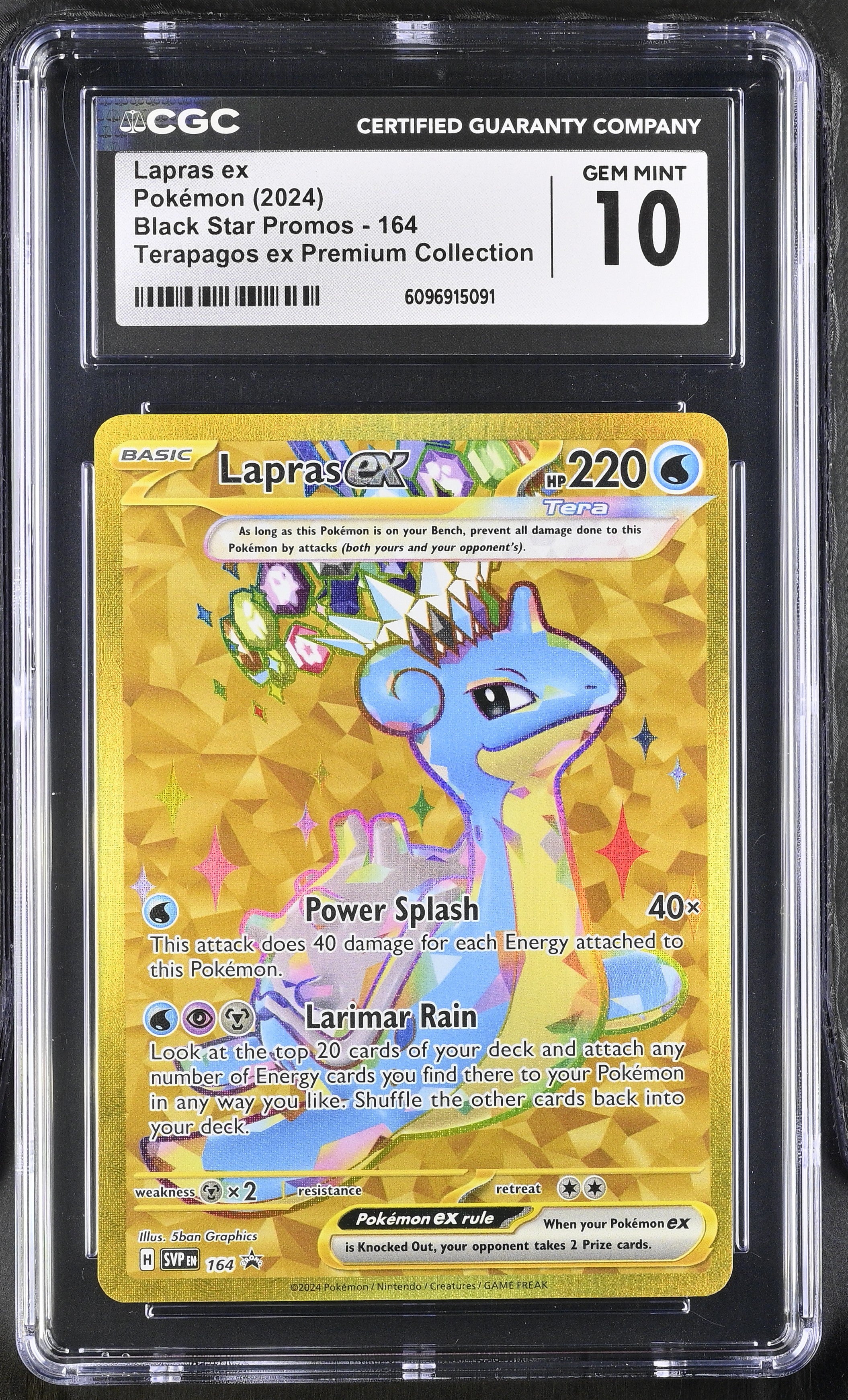 Lapras EX 164 CGC 10 Gem Mint 2024 Terapagos Premium Collection Black Star Promos Pokemon English