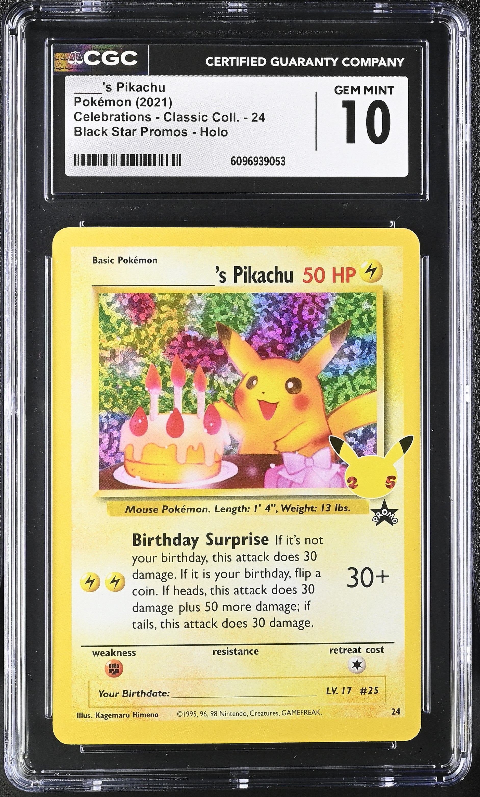 ____'s Pikachu 24 CGC 10 Gem Mint 2021 Black Star Promos Holo Celebrations - Classic Coll. Pokemon English