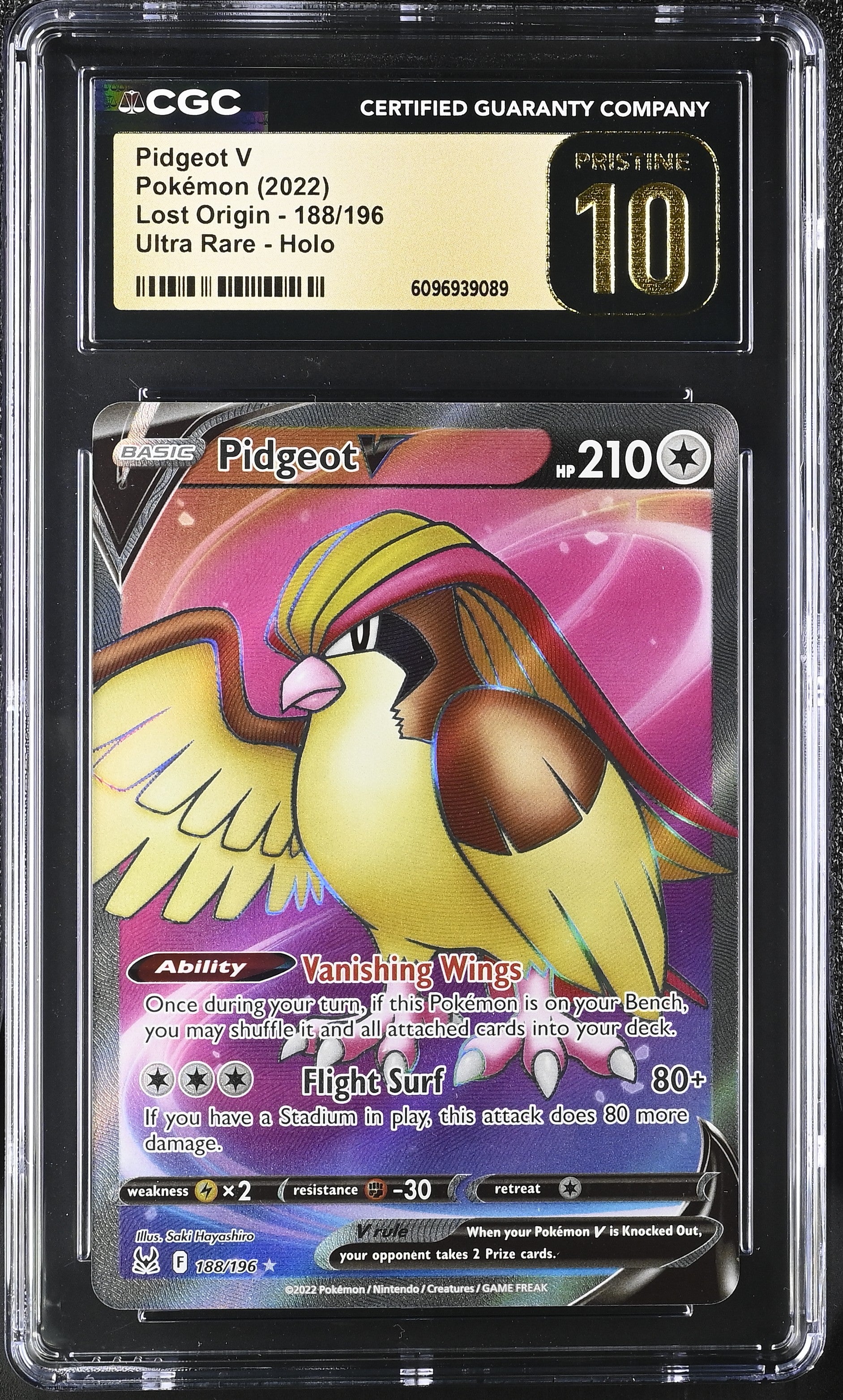 Pidgeot V 188/196 CGC 10 Pristine 2022 Ultra Rare Holo Lost Origin Pokemon English