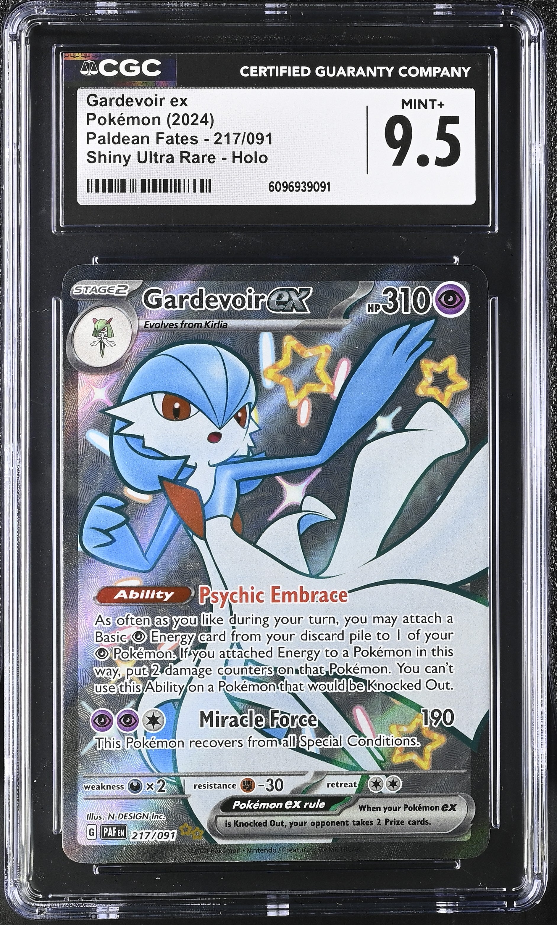 Gardevoir EX 217/091 CGC 9.5 Mint+ 2024 Shiny Ultra Rare Holo Paldean Fates Pokemon