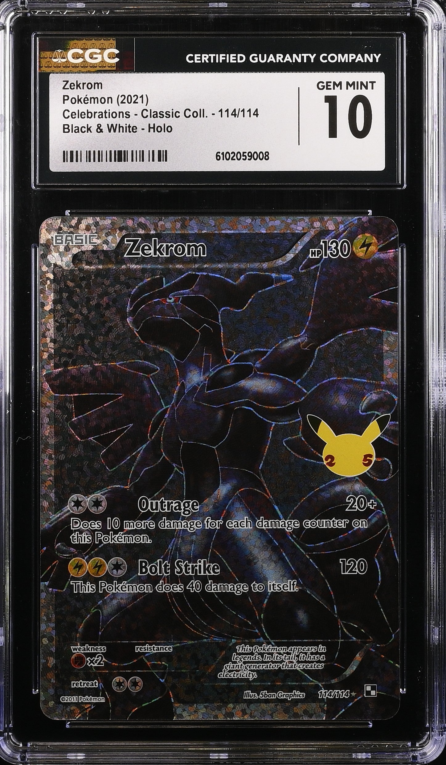 Zekrom 114/114 CGC 10 Gem Mint 2021 Black & White Holo Celebrations - Classic Coll. Pokemon English