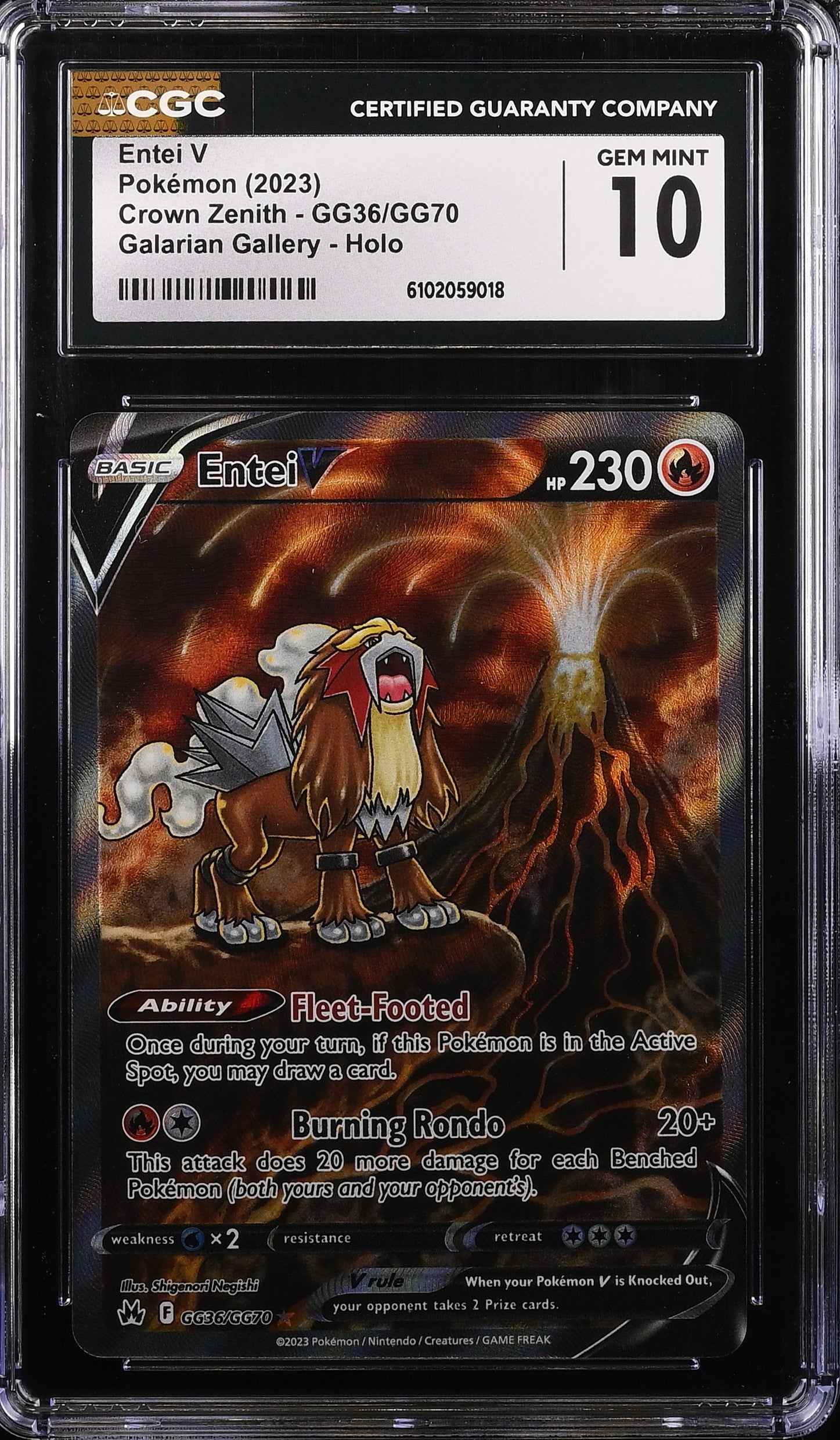 Entei V GG36/GG70 CGC 10 Gem Mint 2023 Galarian Gallery Holo Crown Zenith Pokemon English