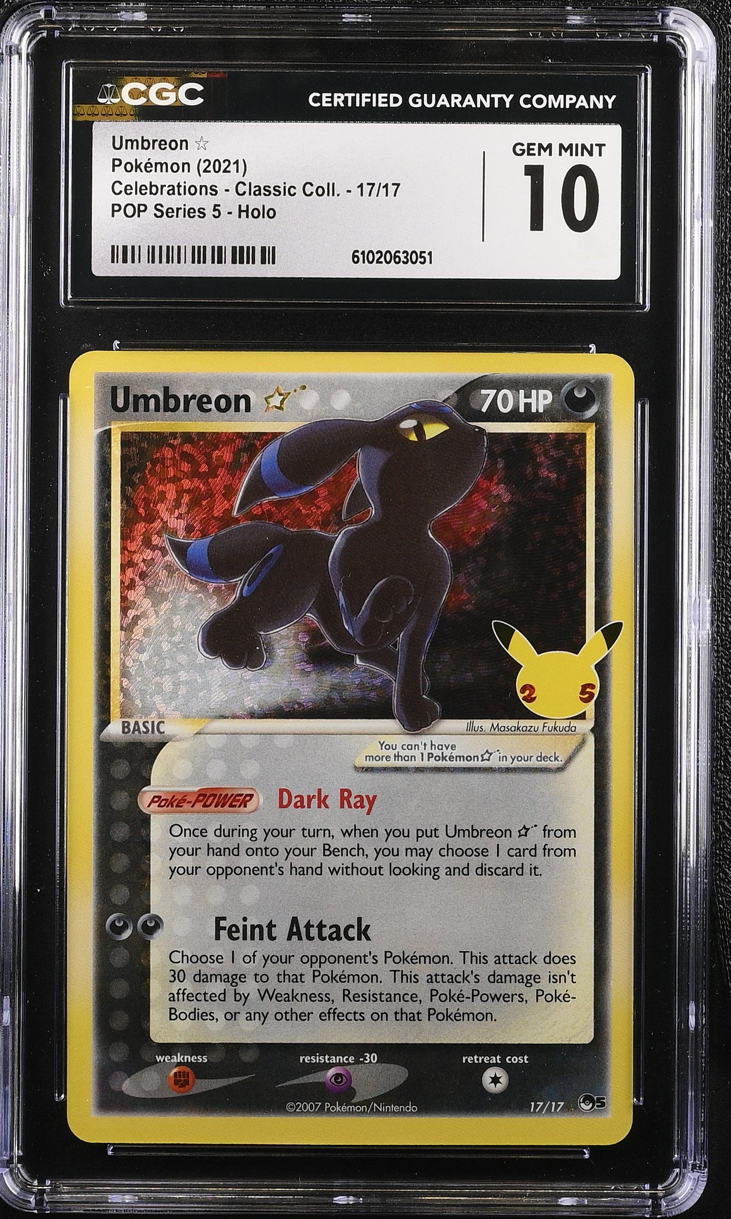 Umbreon 17/17 CGC 10 Gem Mint 2021 Pop Series 5 Holo Celebrations - Classic Coll. Pokemon English