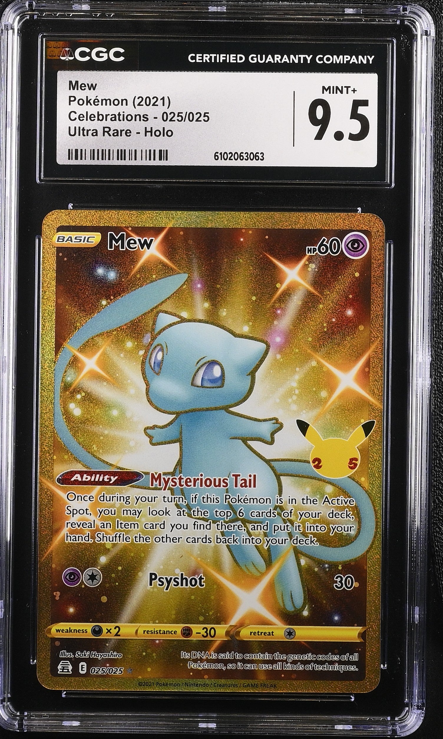 Mew 025/025 CGC 9.5 Mint+ 2021 Ultra Rare Holo Celebrations Pokemon