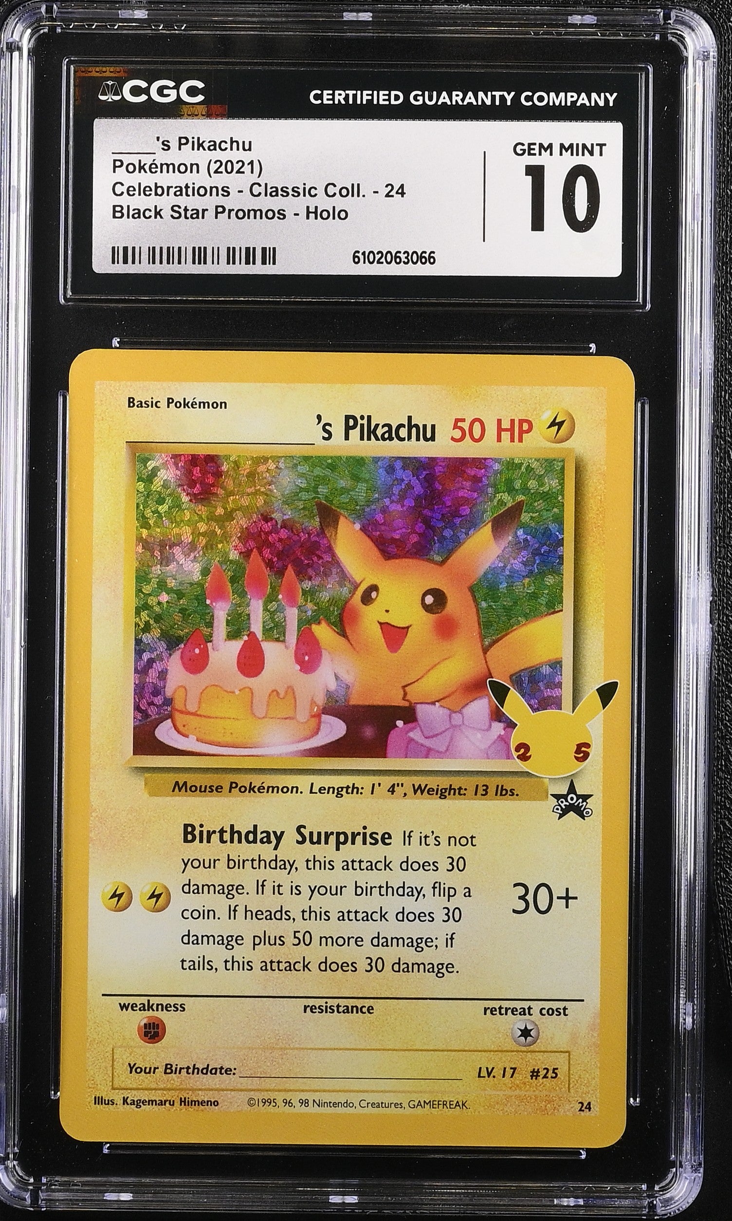 ____'s Pikachu 24 CGC 10 Gem Mint 2021 Black Star Promos Holo Celebrations - Classic Coll. Pokemon English