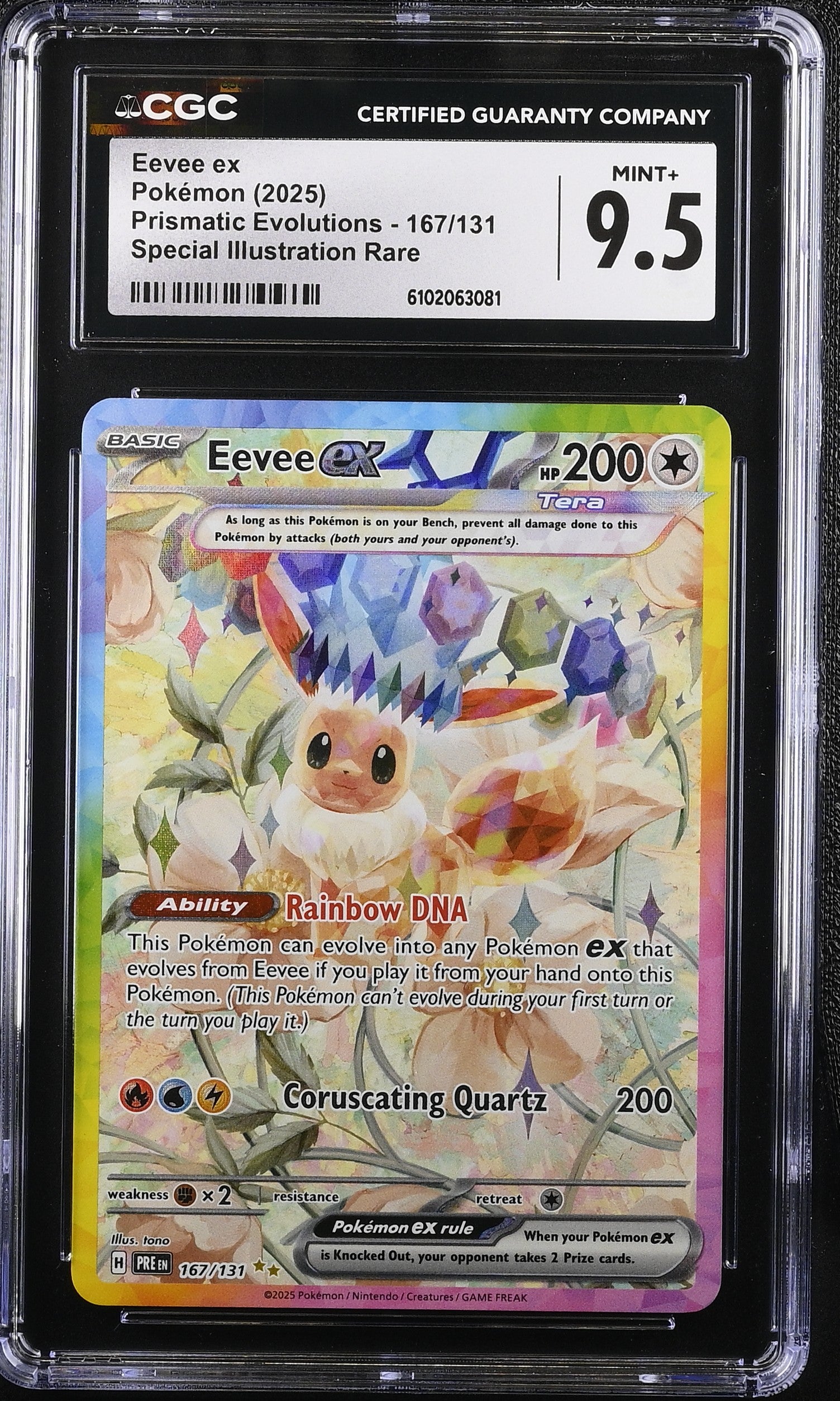 Eevee EX 167/131 CGC 9.5 Mint+ 2025 Special Illustration Rare Prismatic Evolutions Pokemon