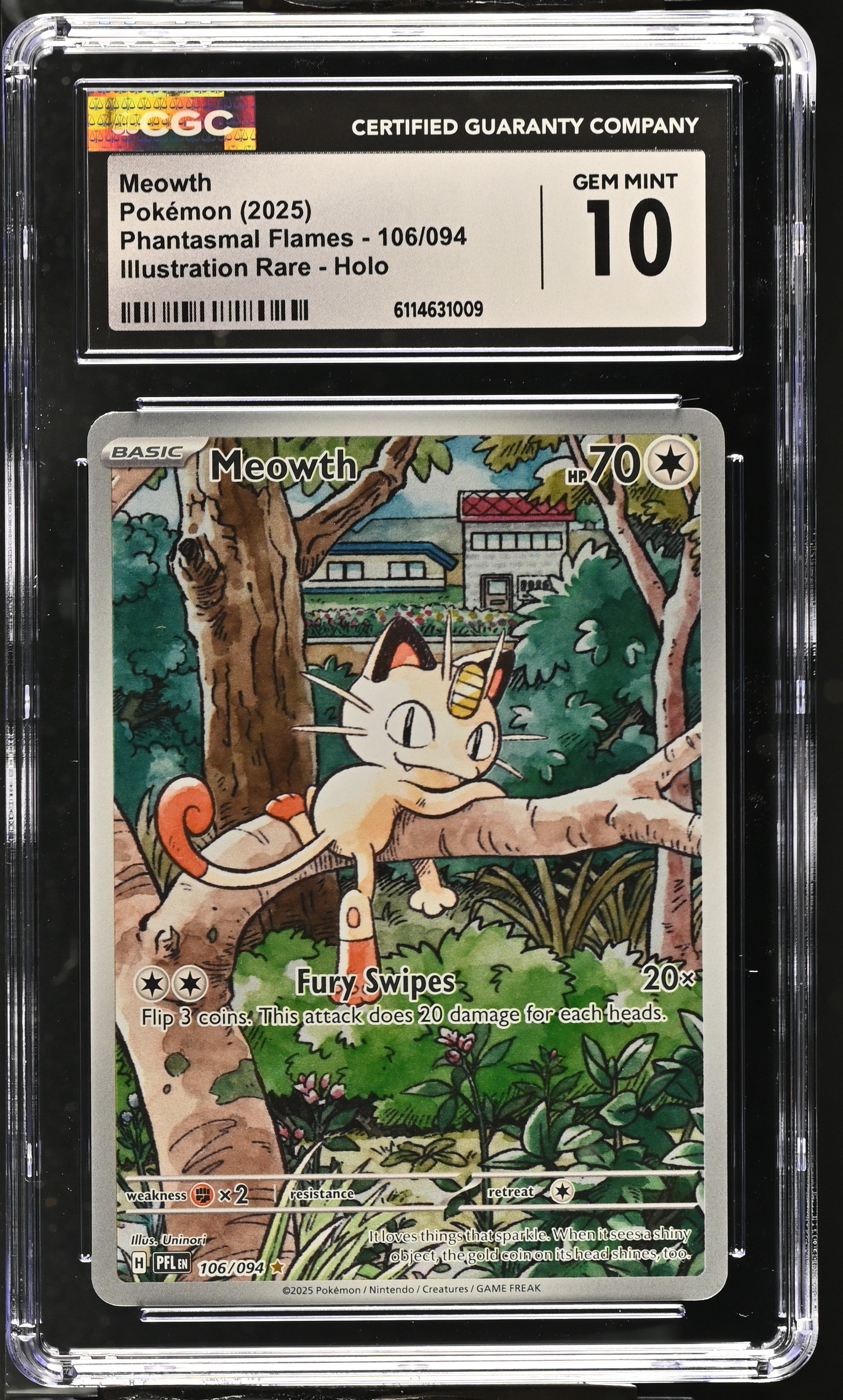 Meowth 106/094 CGC 10 Gem Mint 2025 Illustration Rare Holo Flames Pokemon