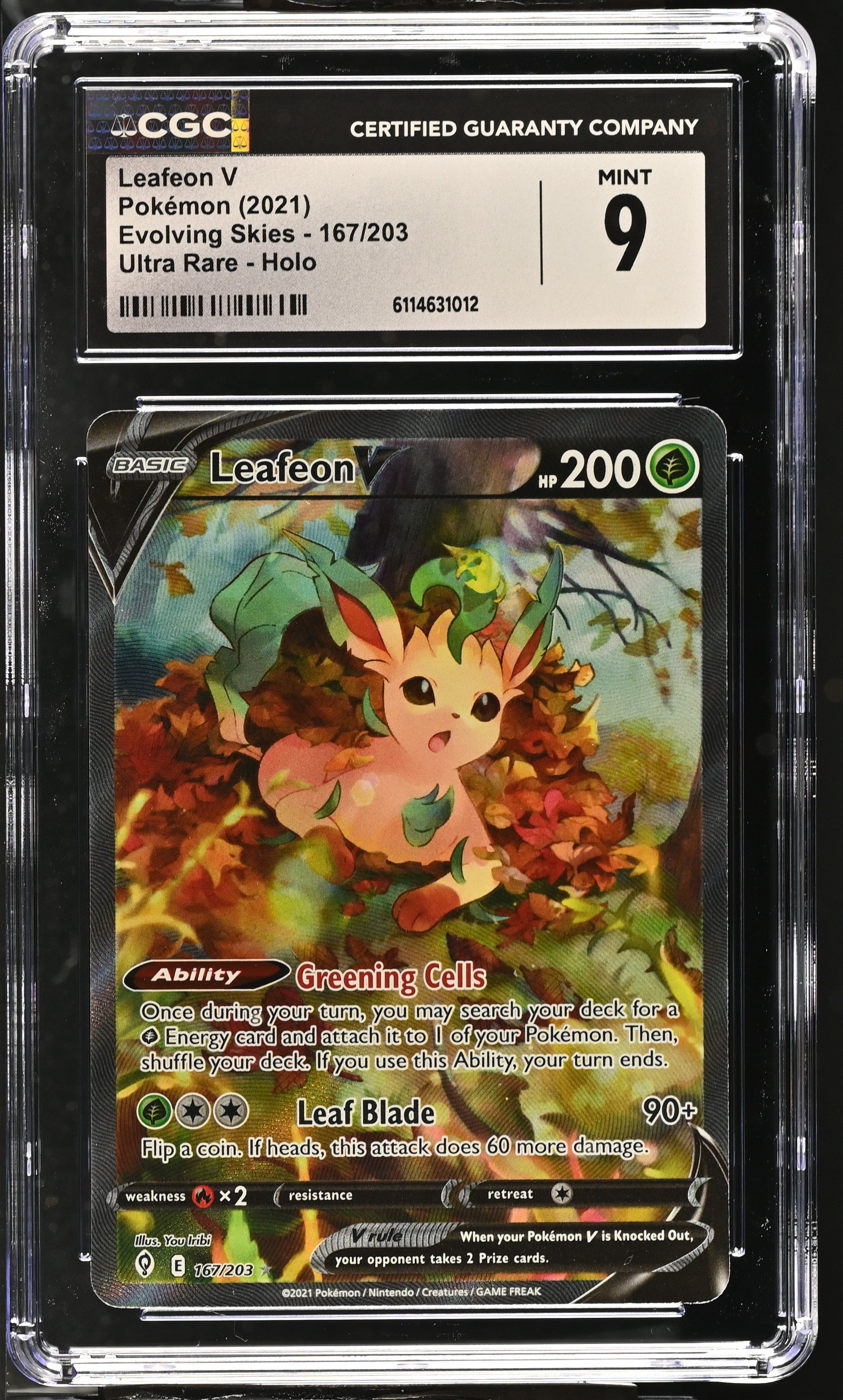 Leafeon V 167/203 CGC 9 Mint 2021 Ultra Rare Holo Evolving Skies Pokemon