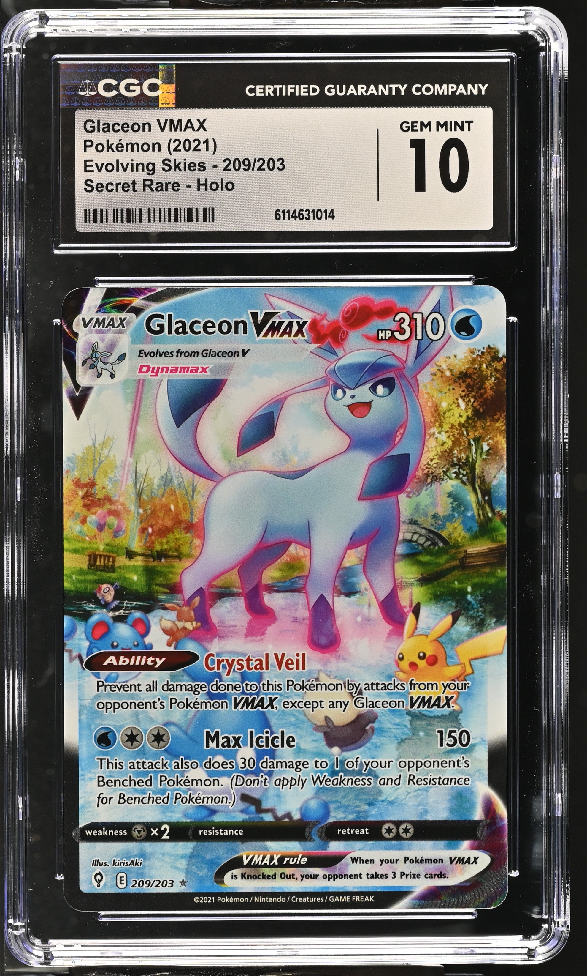Glaceon Vmax 209/203 CGC 10 Gem Mint 2021 Secret Rare Holo Skies Pokemon