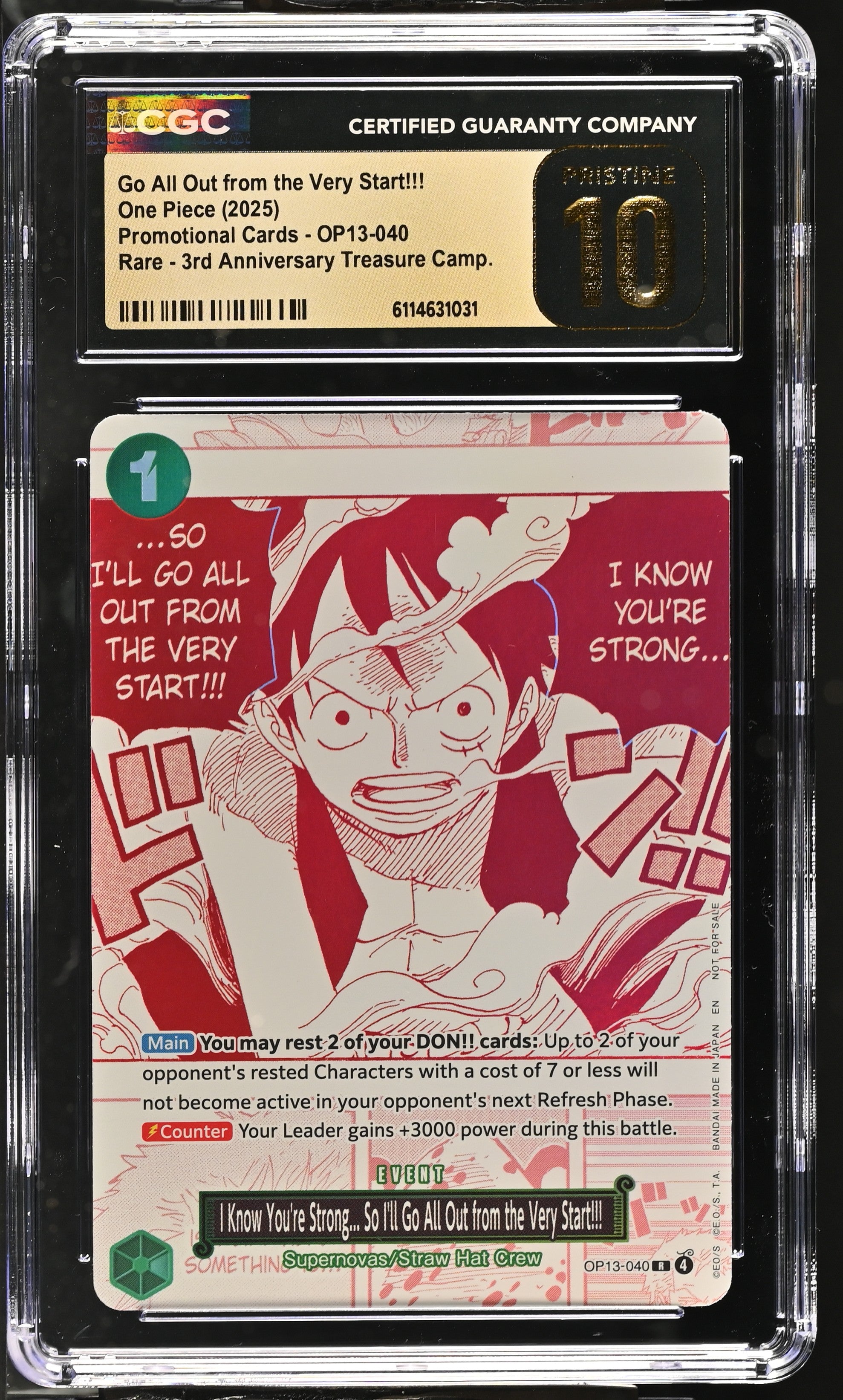 Go All Out From The Very Start!!! OP13-040 CGC 10 Pristine 2025 3rd One Piece