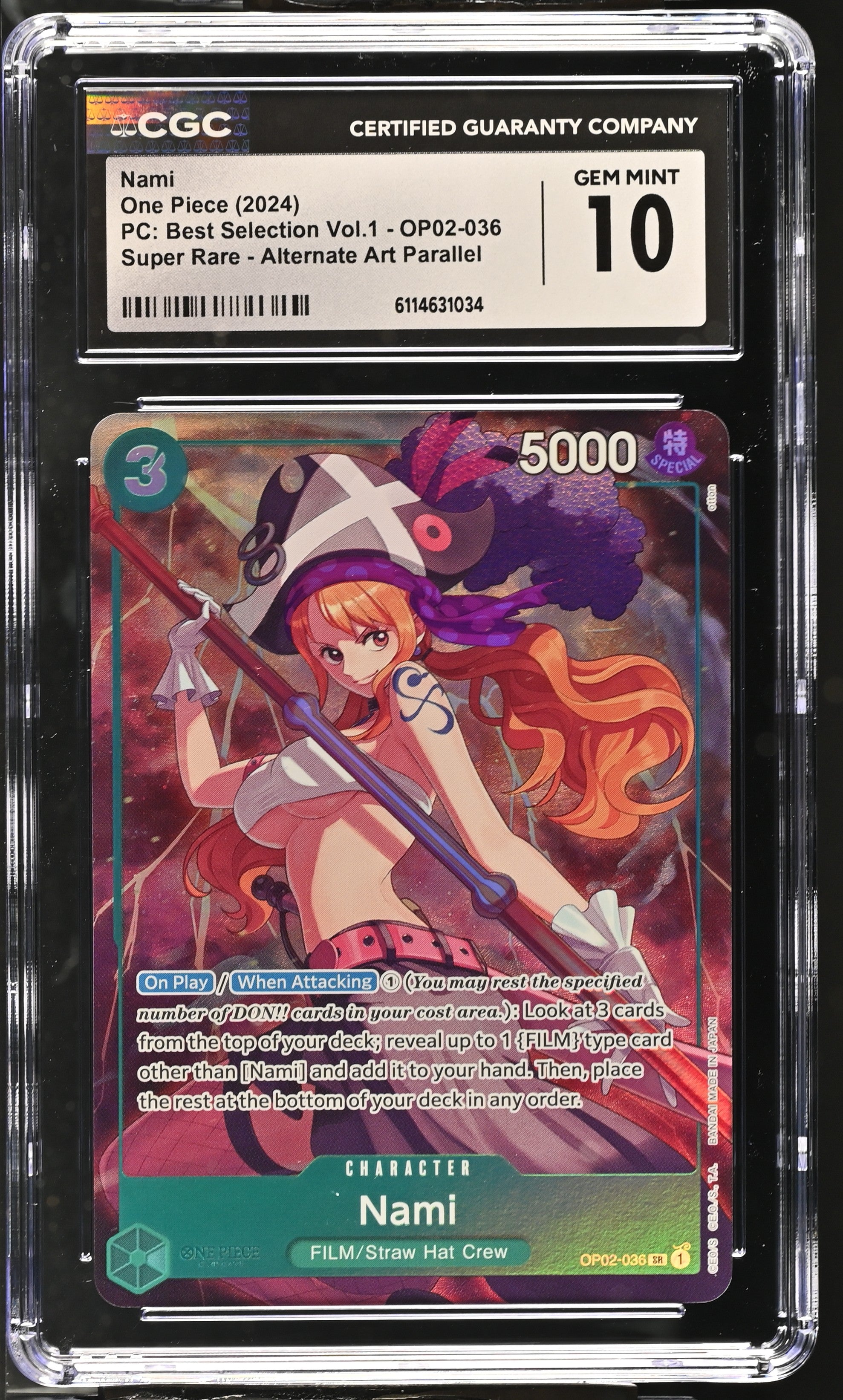 Nami OP02-036 CGC 10 Gem Mint 2024 Borderless Pc: Best Selection Vol.1 One Piece
