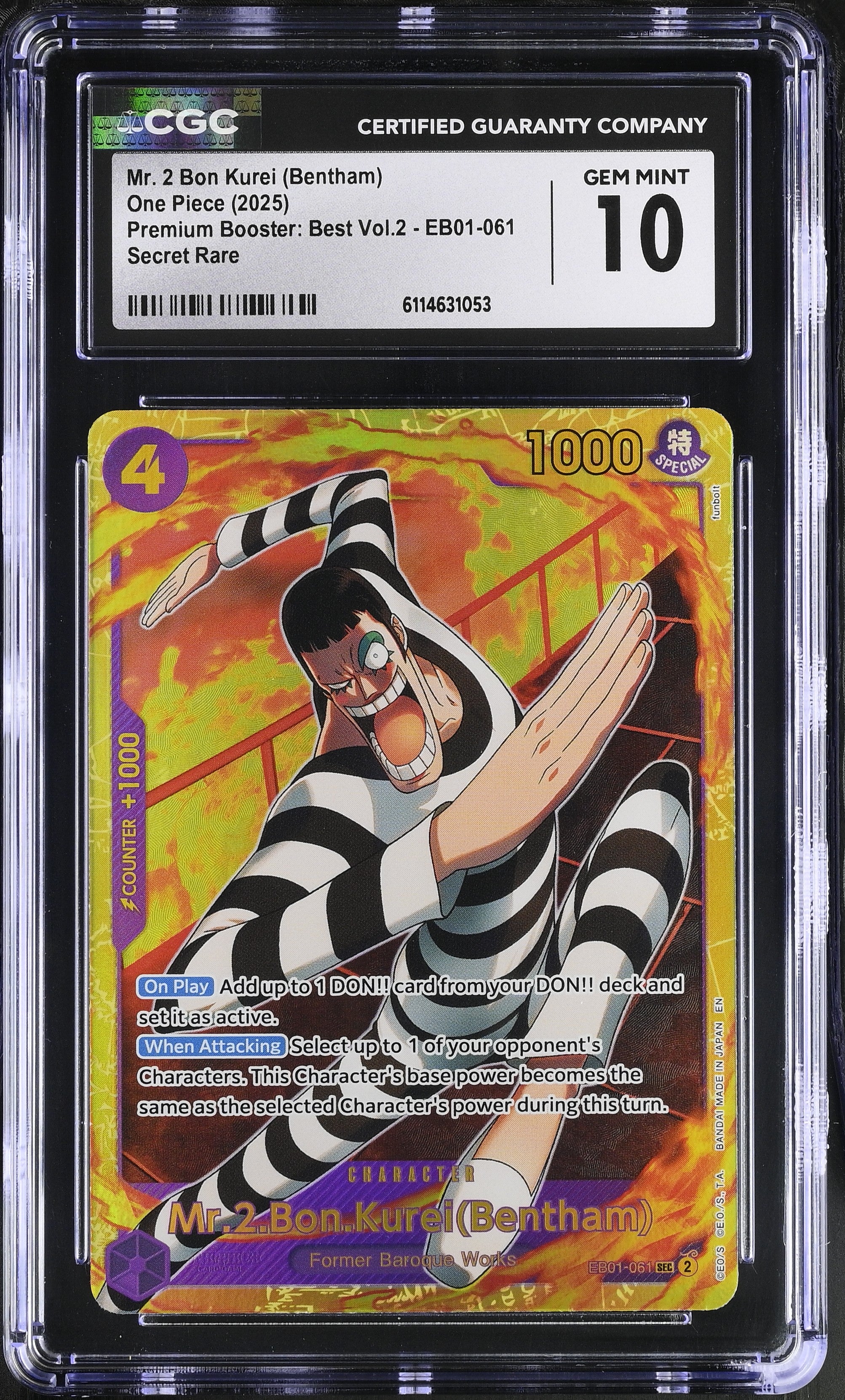 Mr. 2 Bon Kurei (bentham) EB01-061 CGC 10 Gem Mint 2025 Best Vol.2 One Piece