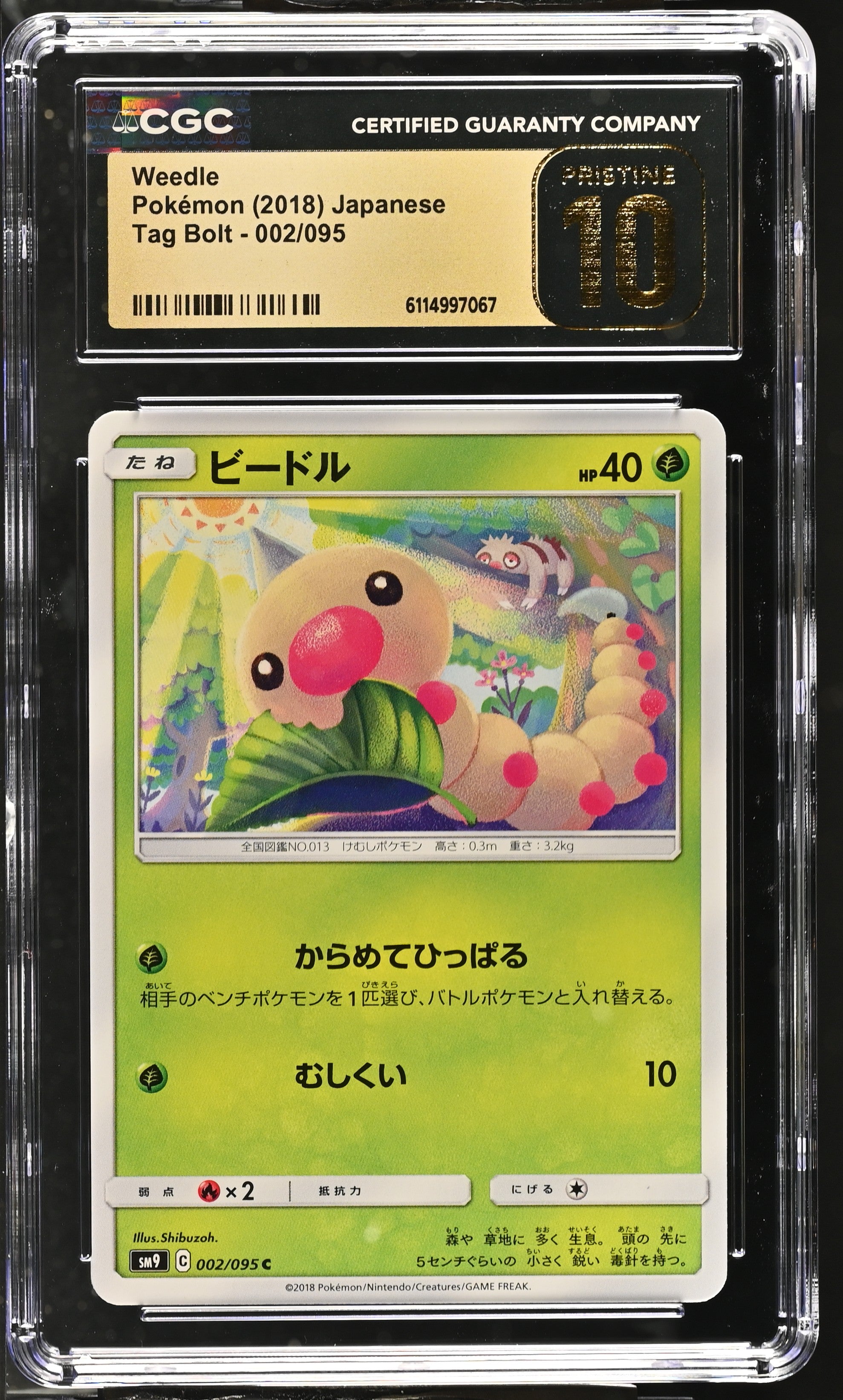 Weedle 002/095 CGC 10 Pristine 2018 Tag Bolt Pokemon Japanese