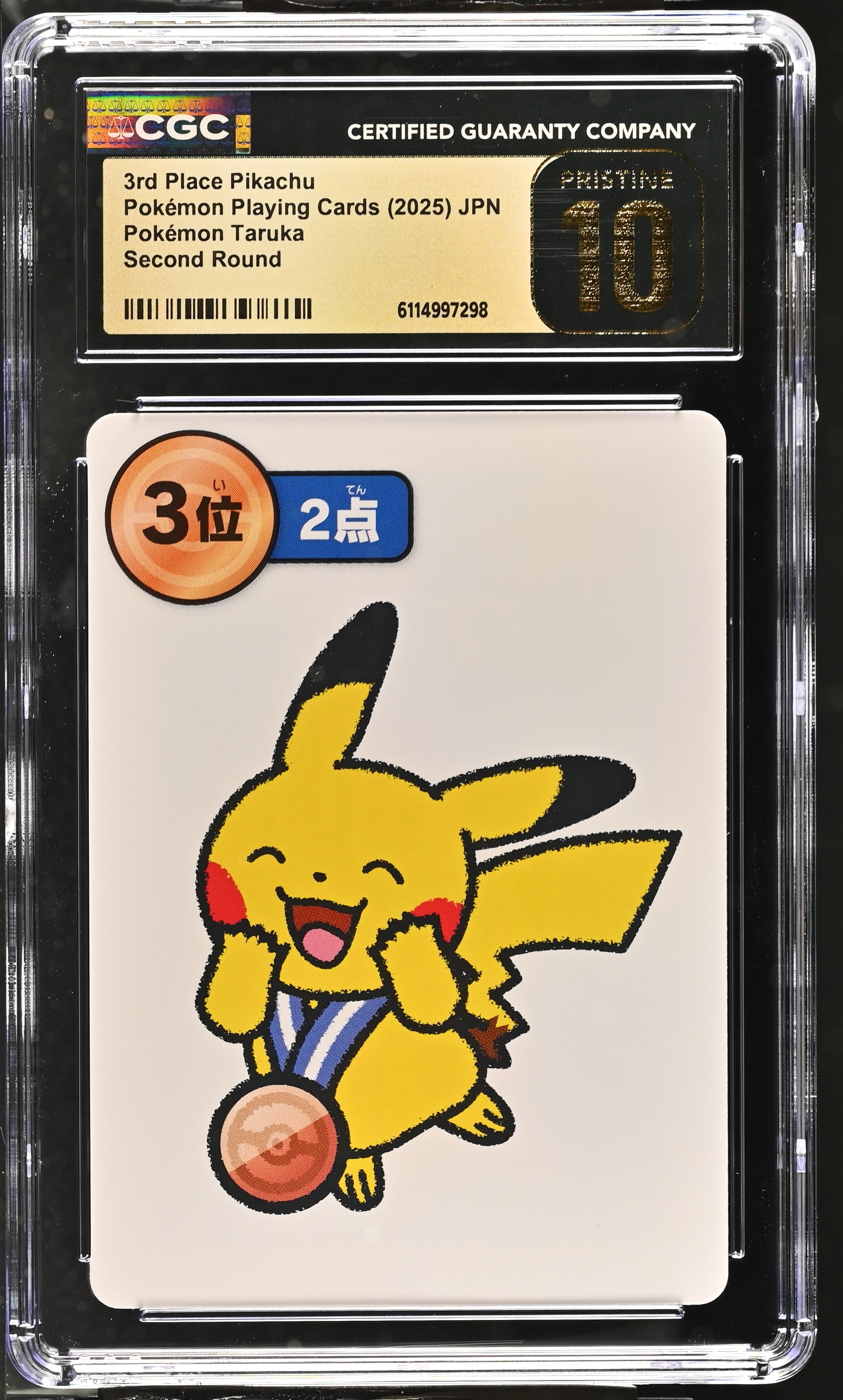 3rd Place Pikachu CGC 10 Pristine 2025 Pokemon Taruka Playing Card Japanese