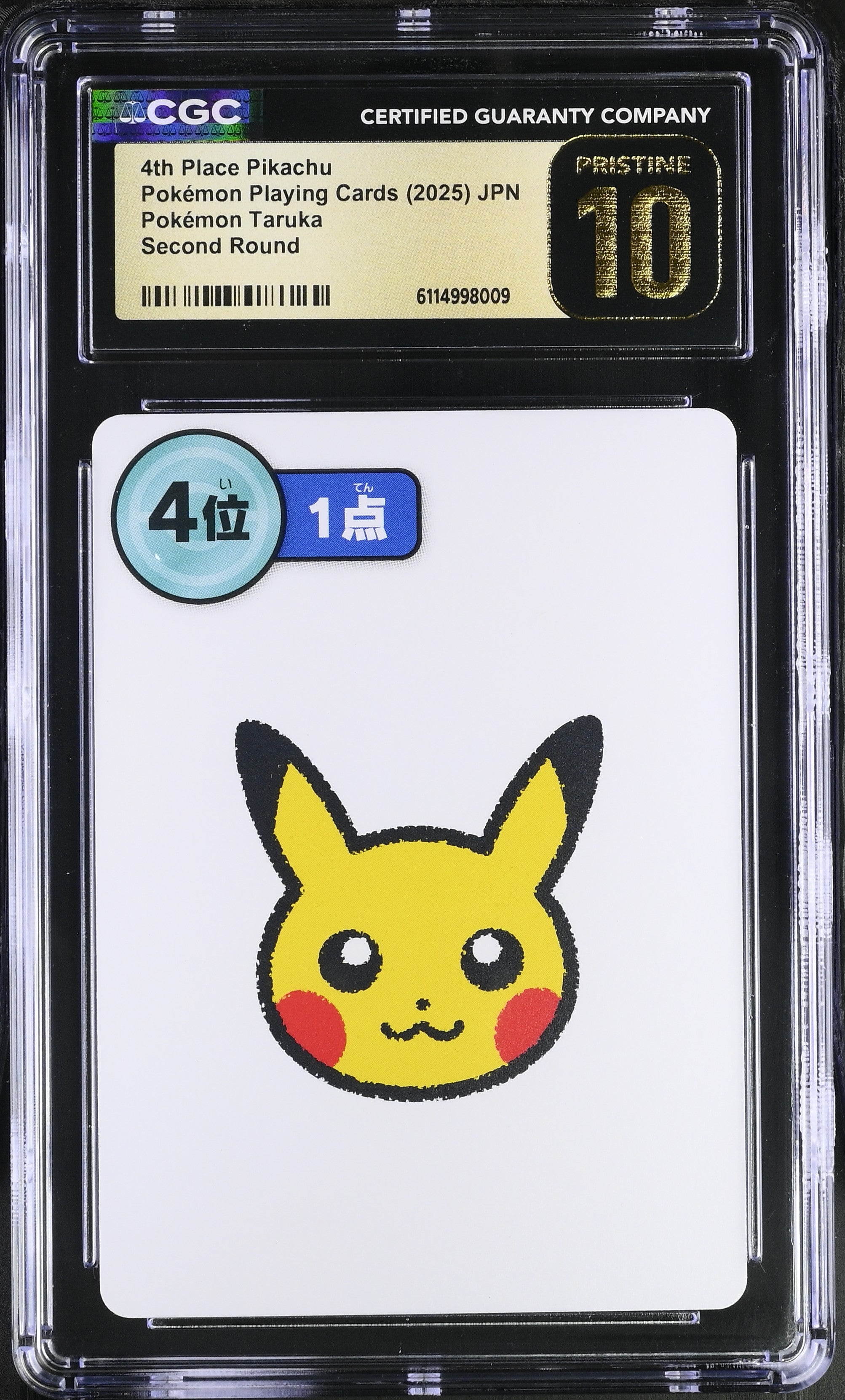 4th Place Pikachu CGC 10 Pristine 2025 Pokemon Taruka Playing Card Japanese