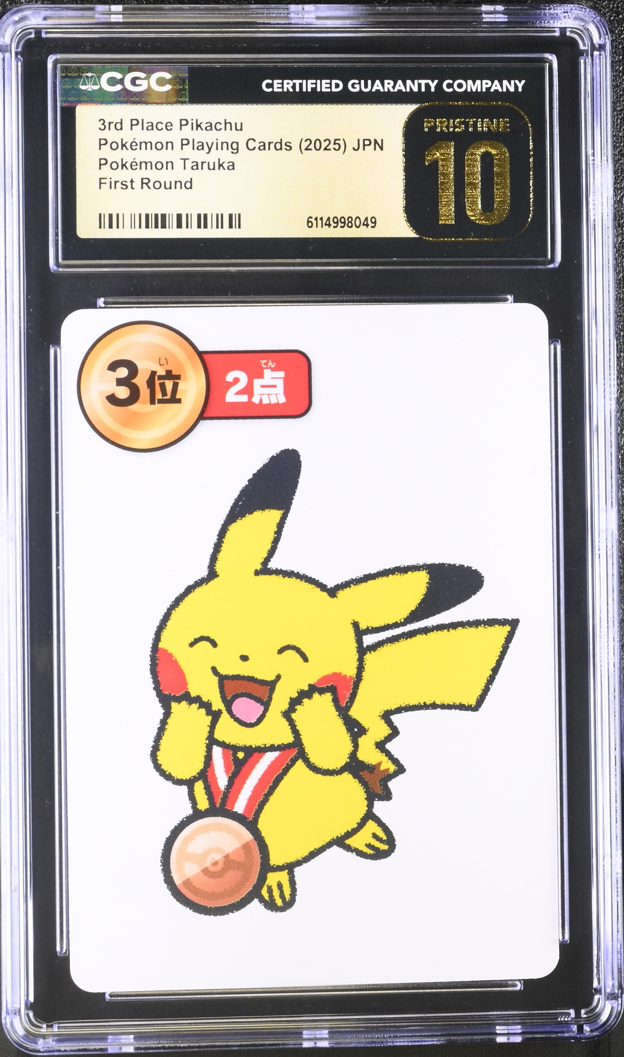 3rd Place Pikachu CGC 10 Pristine 2025 Pokemon Taruka Playing Card Japanese