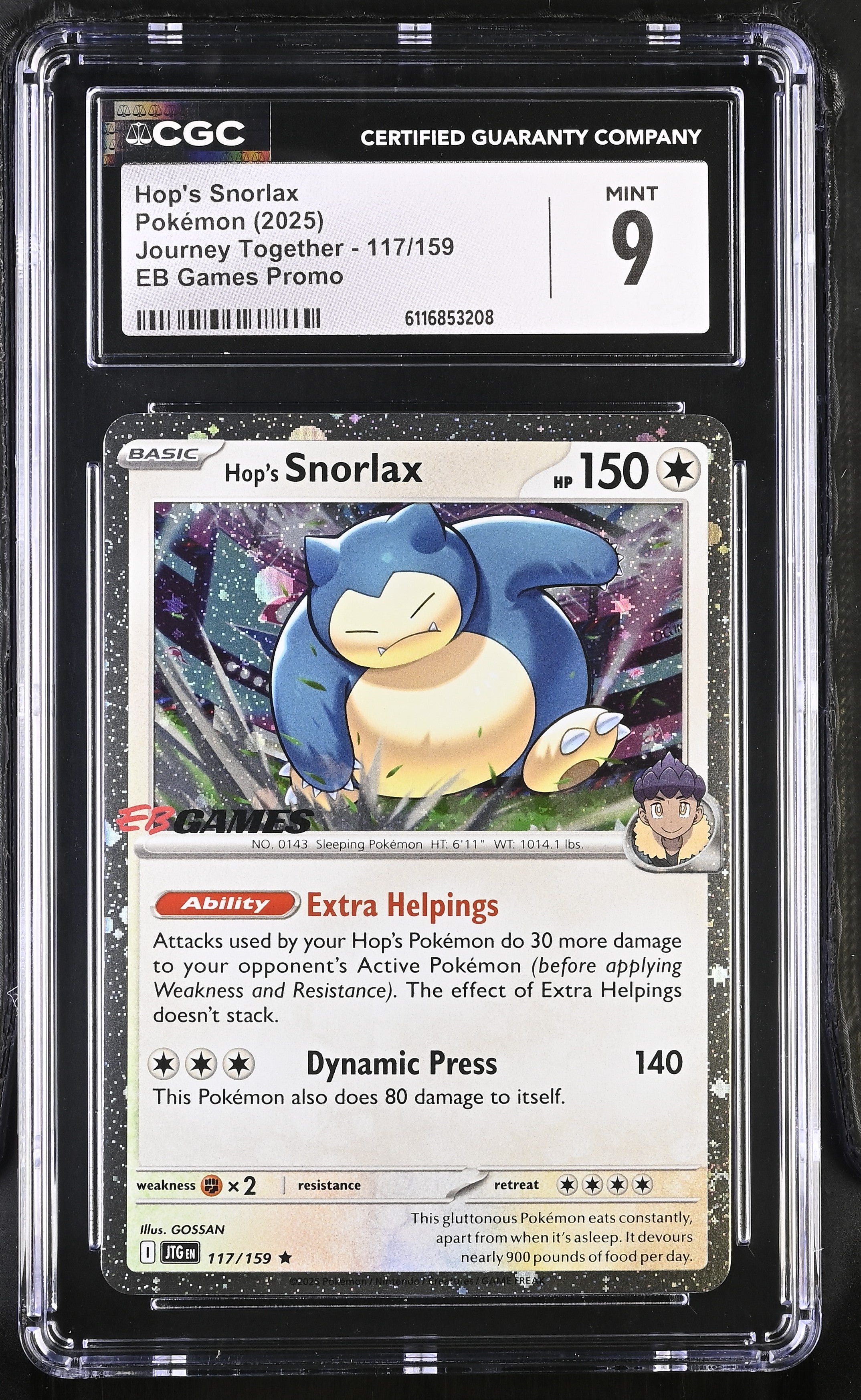 Hop's Snorlax 117/159 CGC 9 Mint 2025 Eb Games Promo Journey Together Pokemon