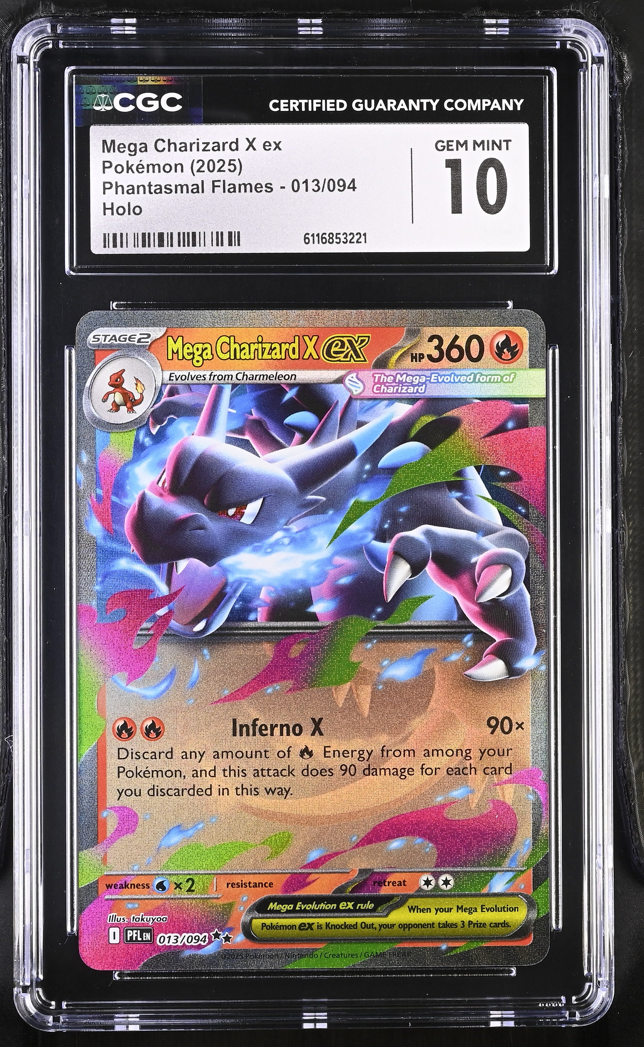 Mega Charizard X EX 013/094 CGC 10 Gem Mint 2025 Holo Phantasmal Flames Pokemon English