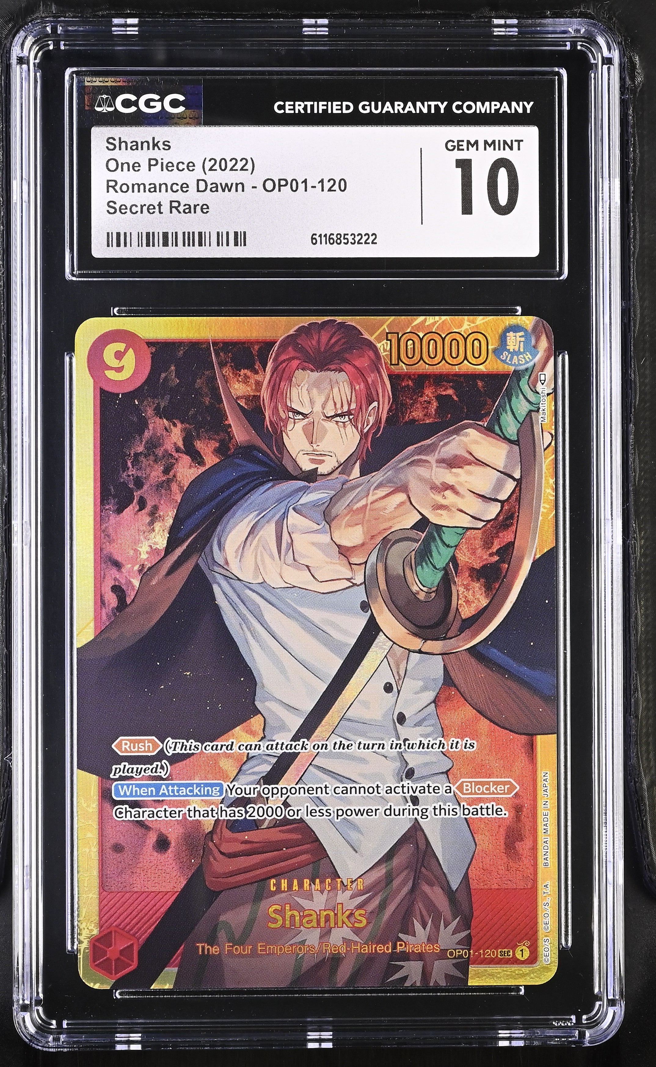Shanks OP01-120 CGC 10 Gem Mint 2022 Romance Dawn One Piece English