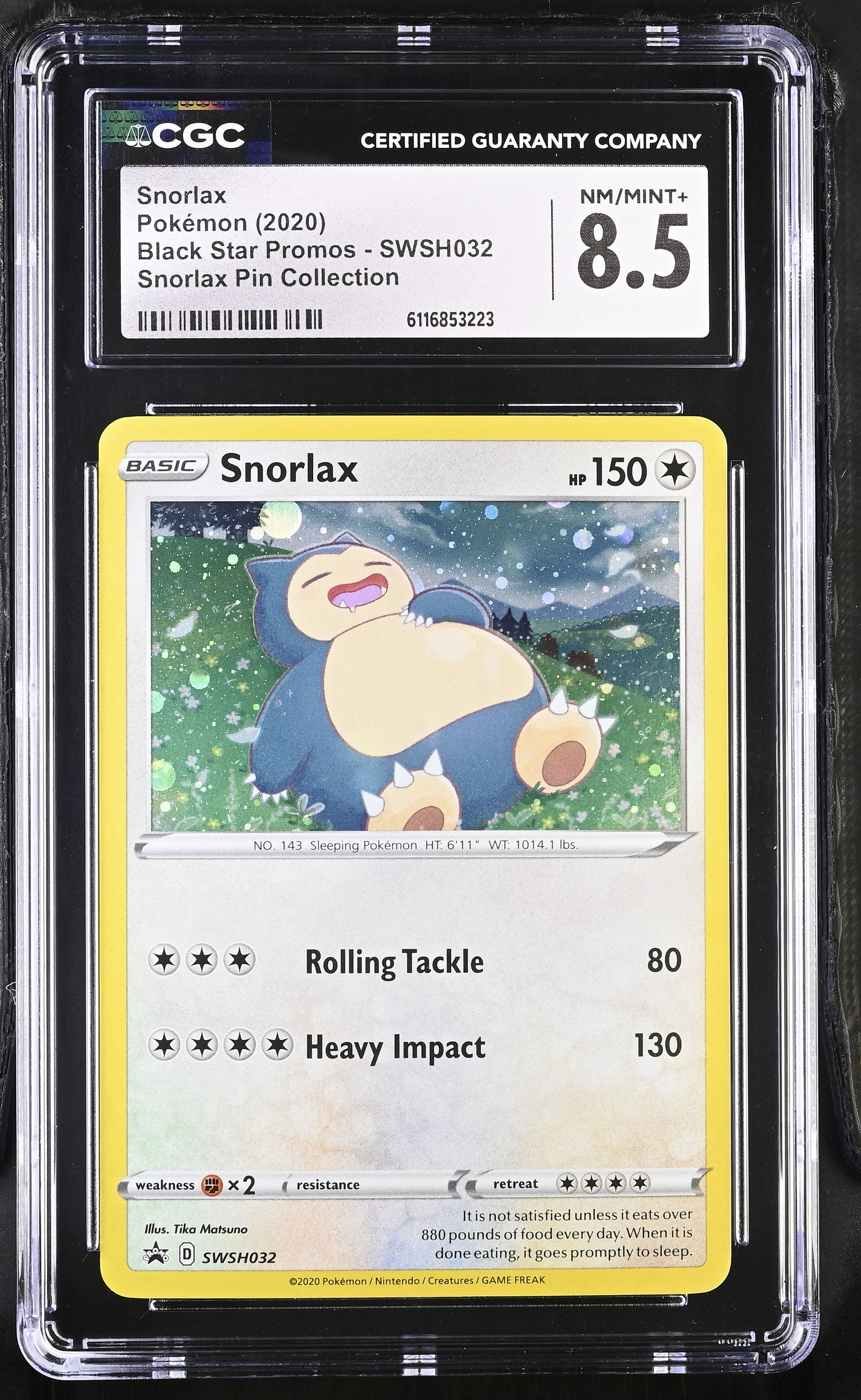 Snorlax SWSH032 CGC 8.5 2020 Pin Collection Black Star Promos Pokemon