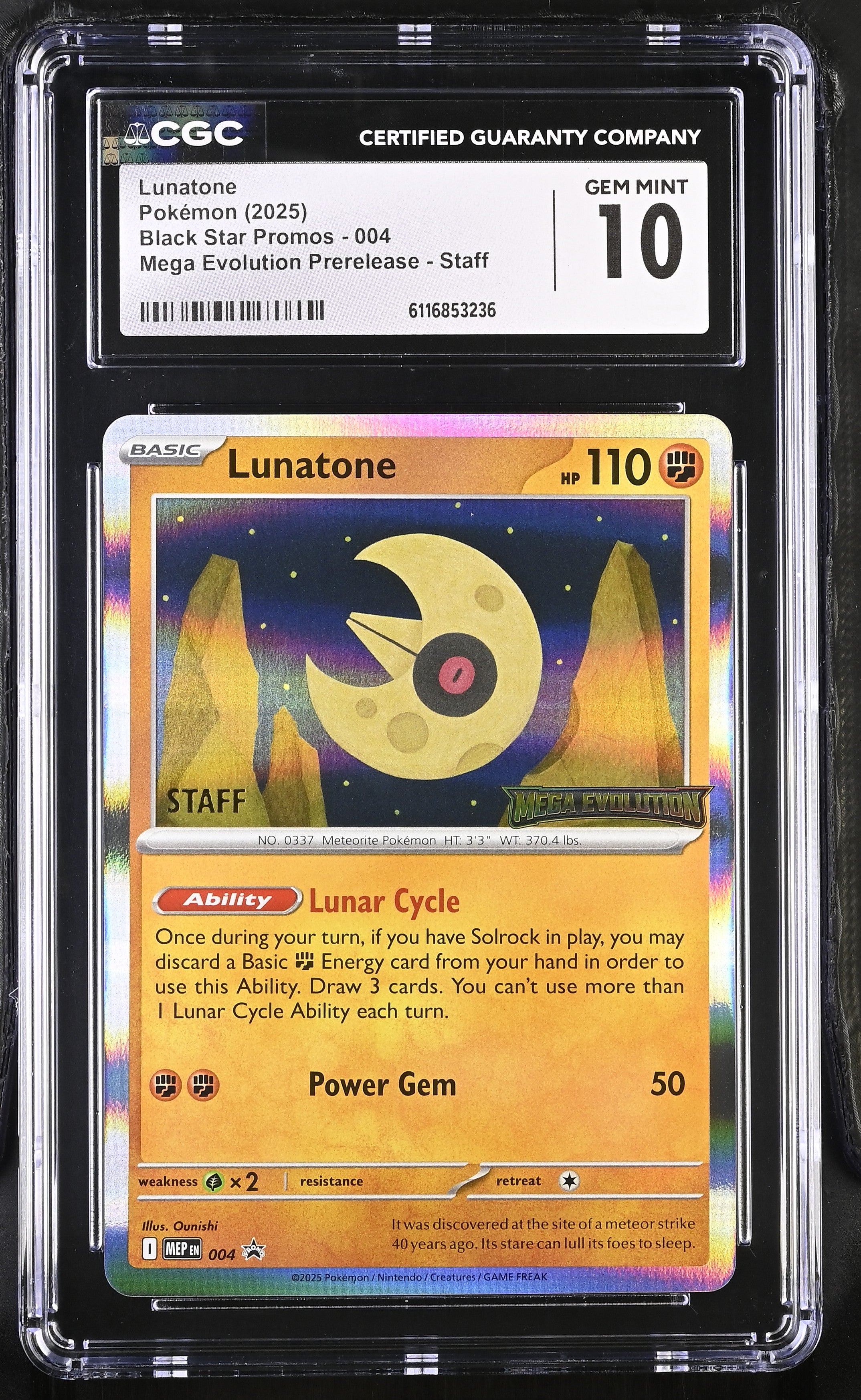 Lunatone 004 MEP CGC 10 Gem Mint 2025 Mega Evolution Prerelease Staff Black Star Promos Pokemon English