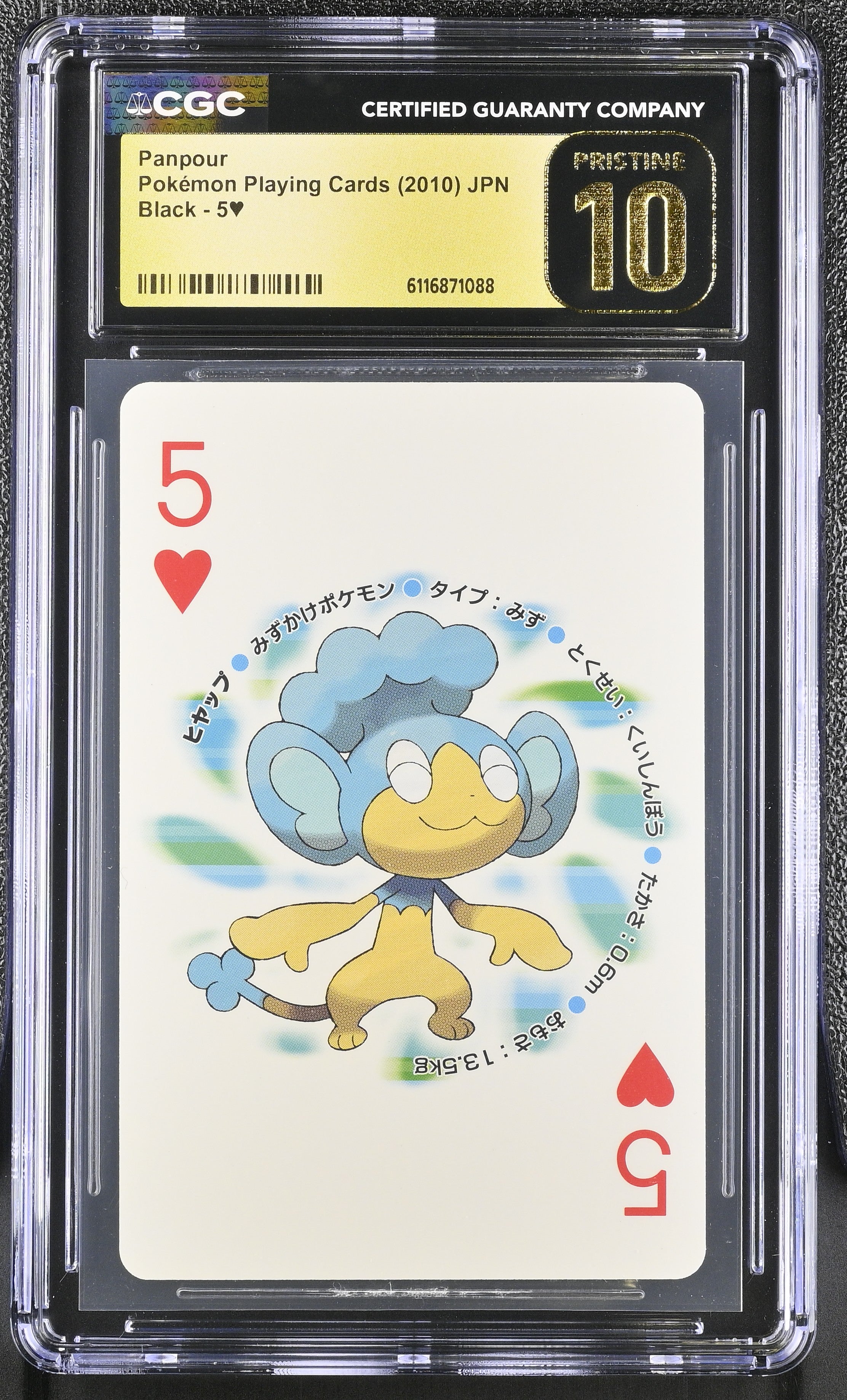 Panpour 5 CGC 10 Pristine 2010 Poker Black Pokemon Playing Card Japanese