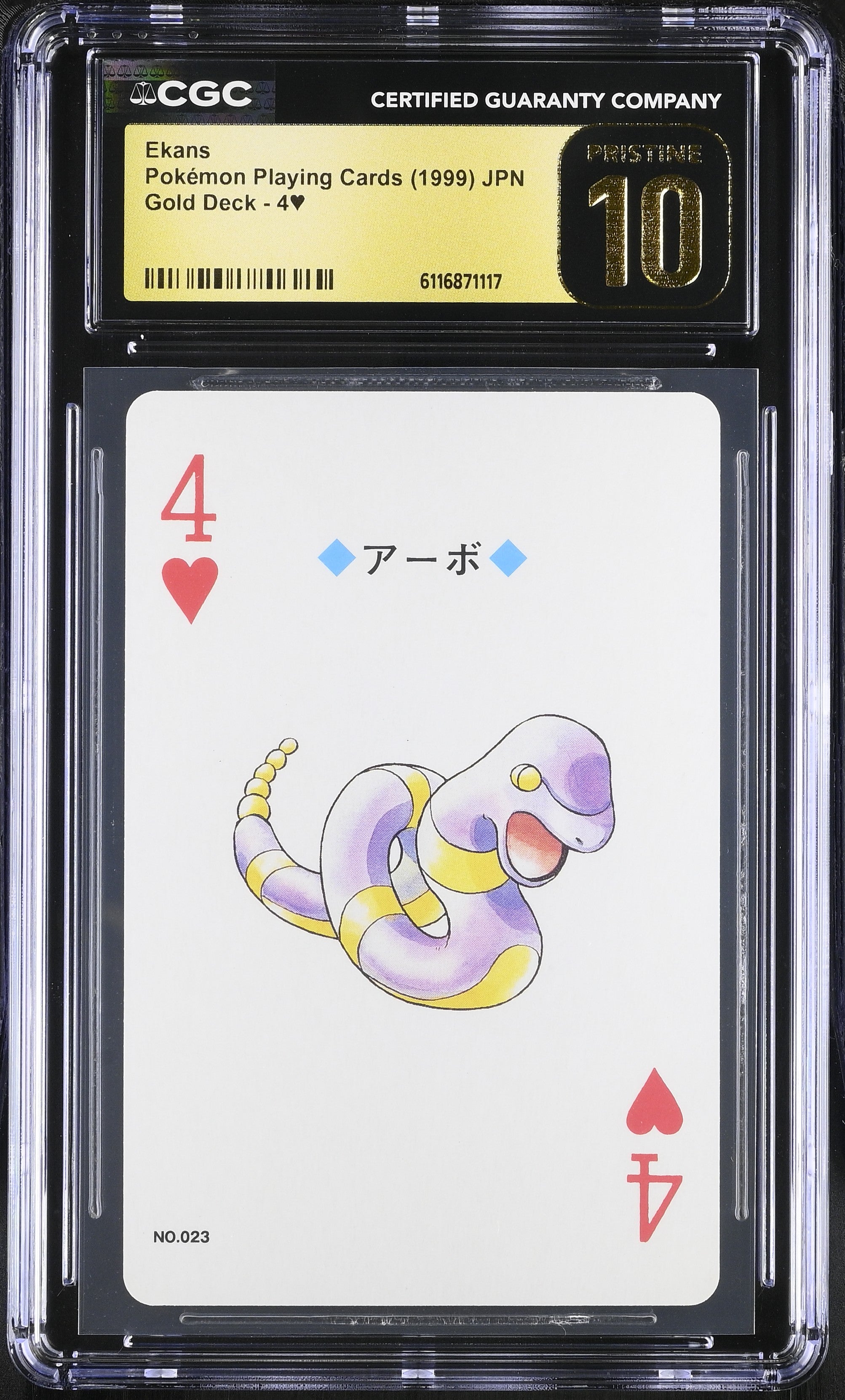Ekans 4 CGC 10 Pristine 1999 Gold Poker Deck Pokemon Playing Card Japanese