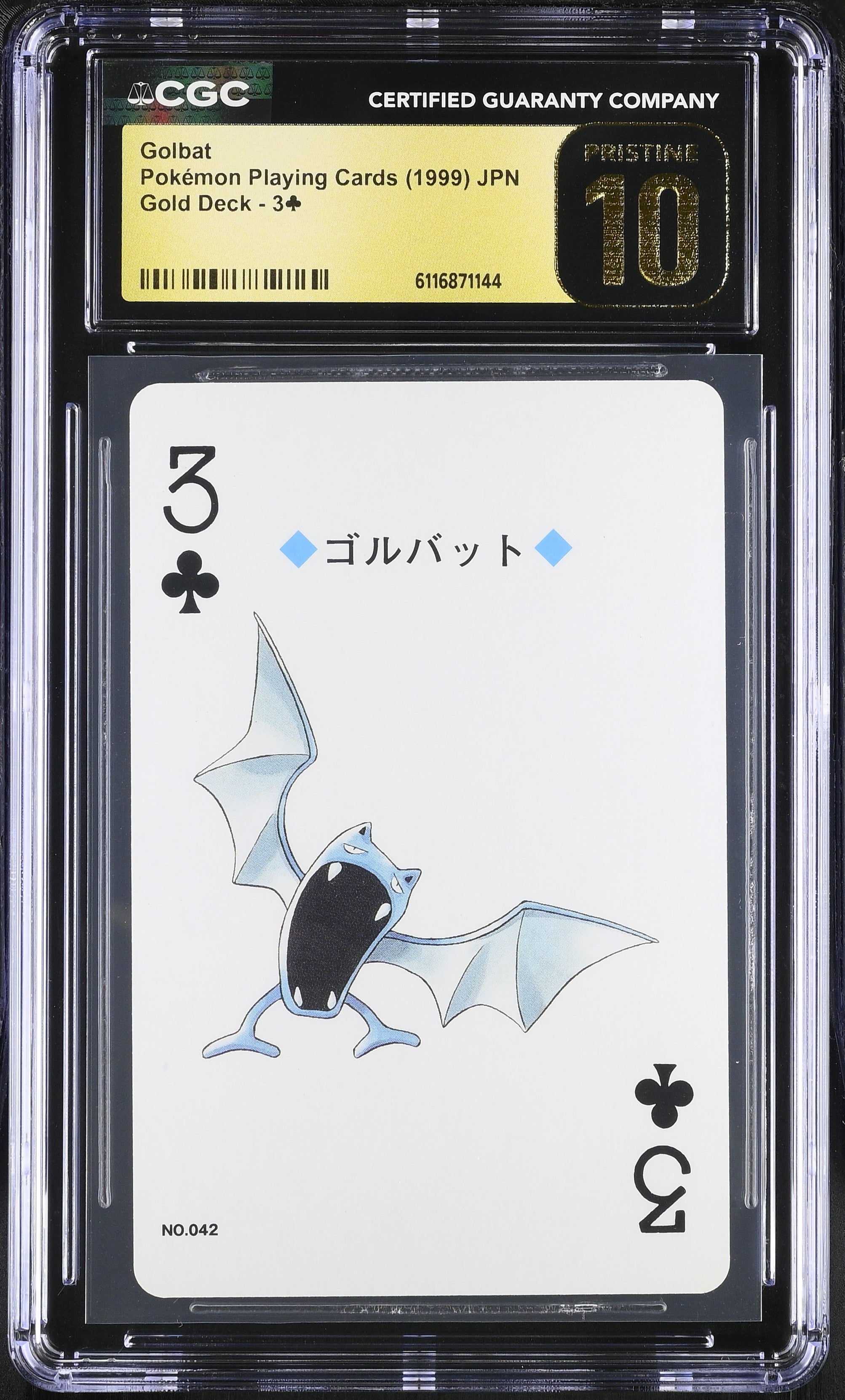 Golbat 3 CGC 10 Pristine 1999 Gold Poker Deck Pokemon Playing Card Japanese