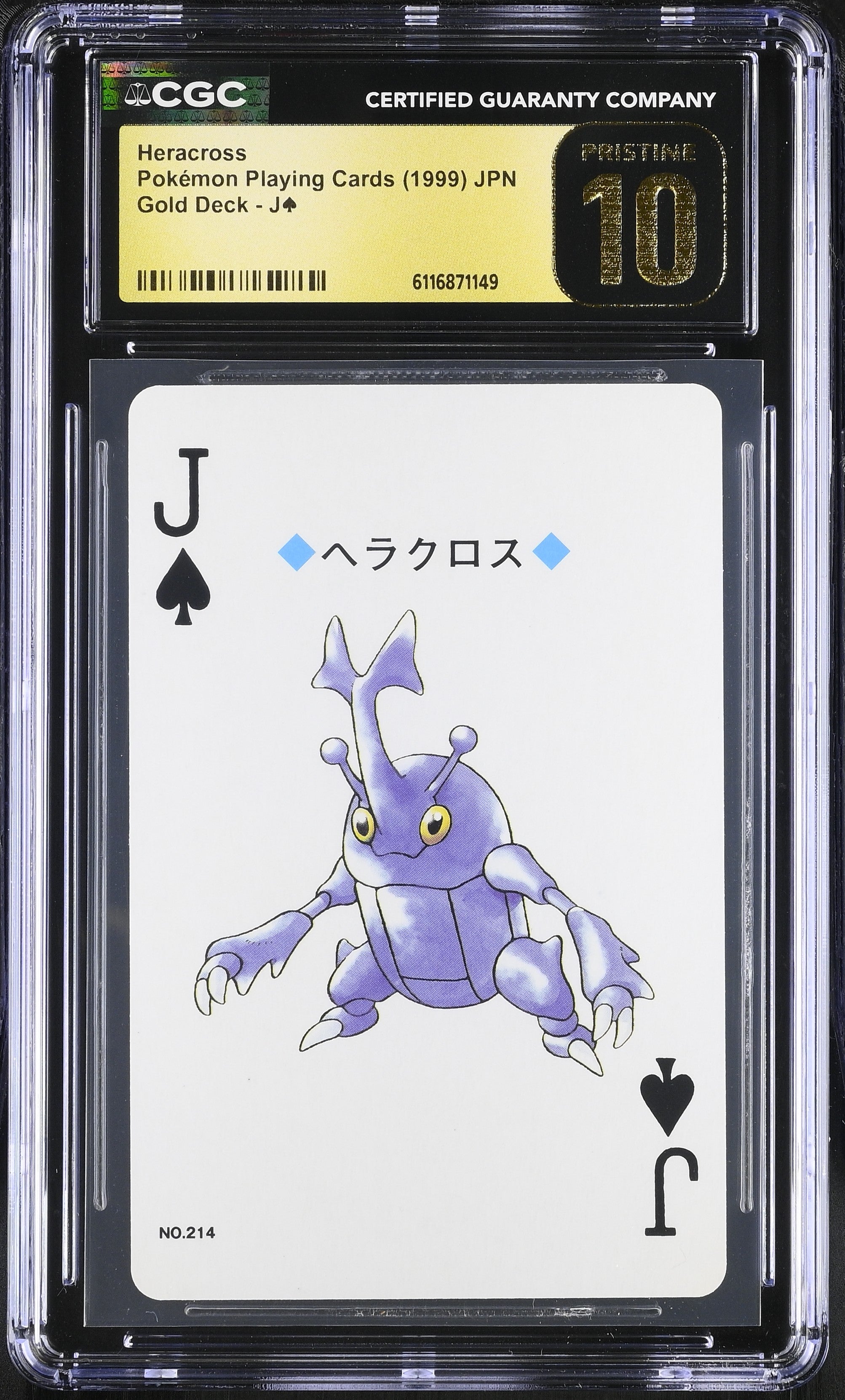 Heracross J CGC 10 Pristine 1999 Gold Poker Deck Pokemon Playing Card Japanese