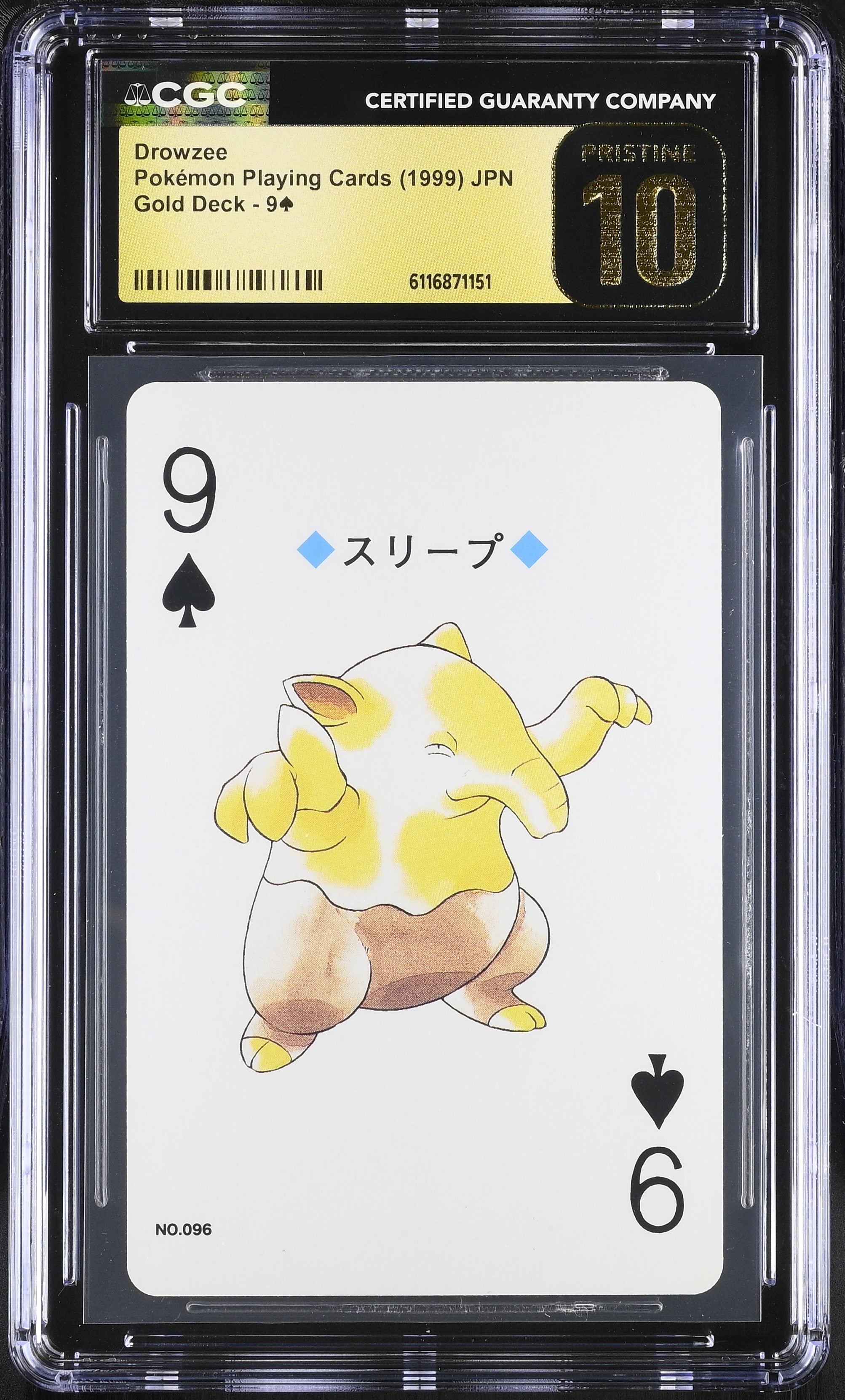 Drowzee 9 CGC 10 Pristine 1999 Gold Poker Deck Pokemon Playing Card Japanese
