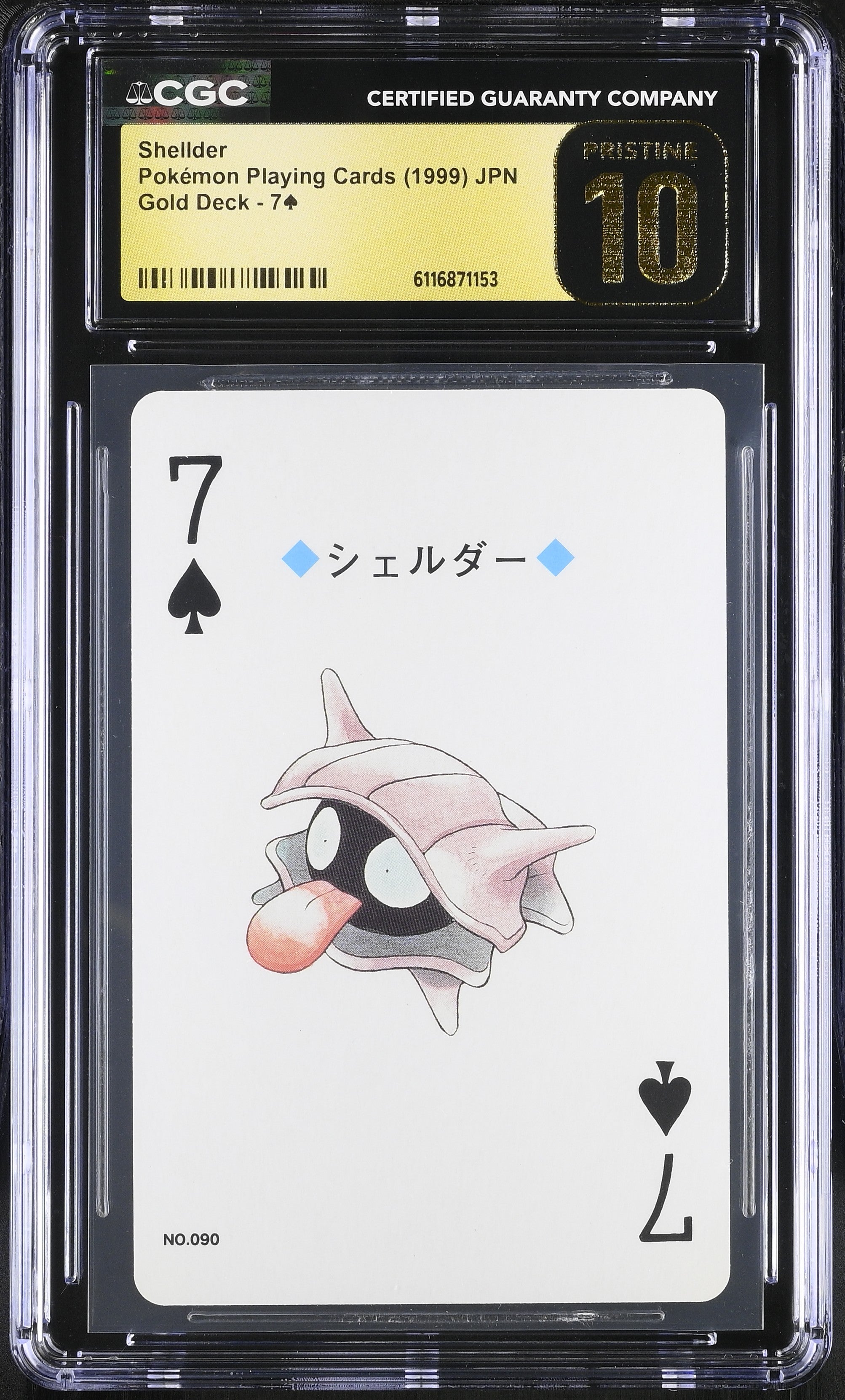 Shellder 7 CGC 10 Pristine 1999 Gold Poker Deck Pokemon Playing Card Japanese