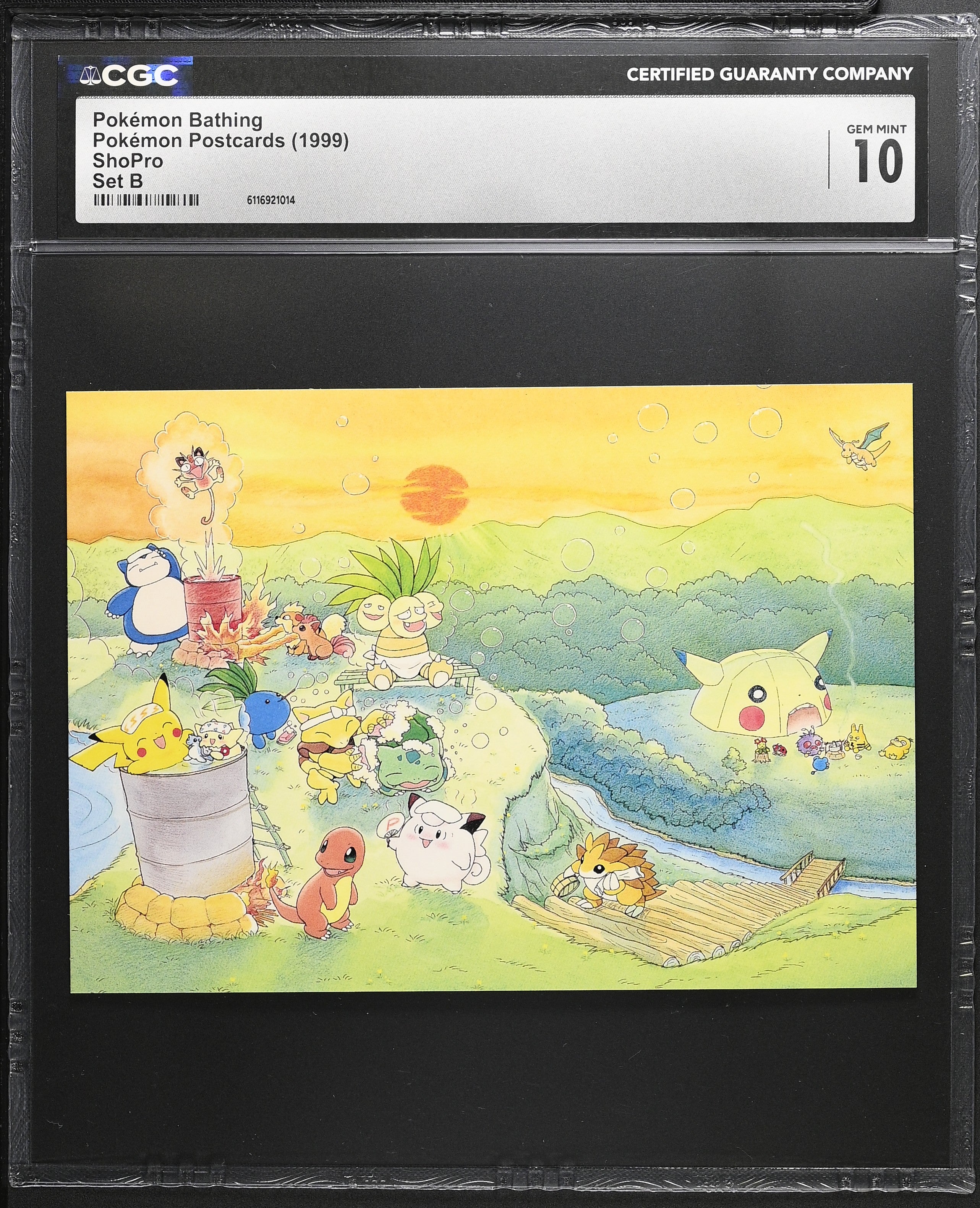 Pokemon Bathing Snorlax Pikachu CGC 10 1999 Pokemon Postcard Keiko Fukiyama