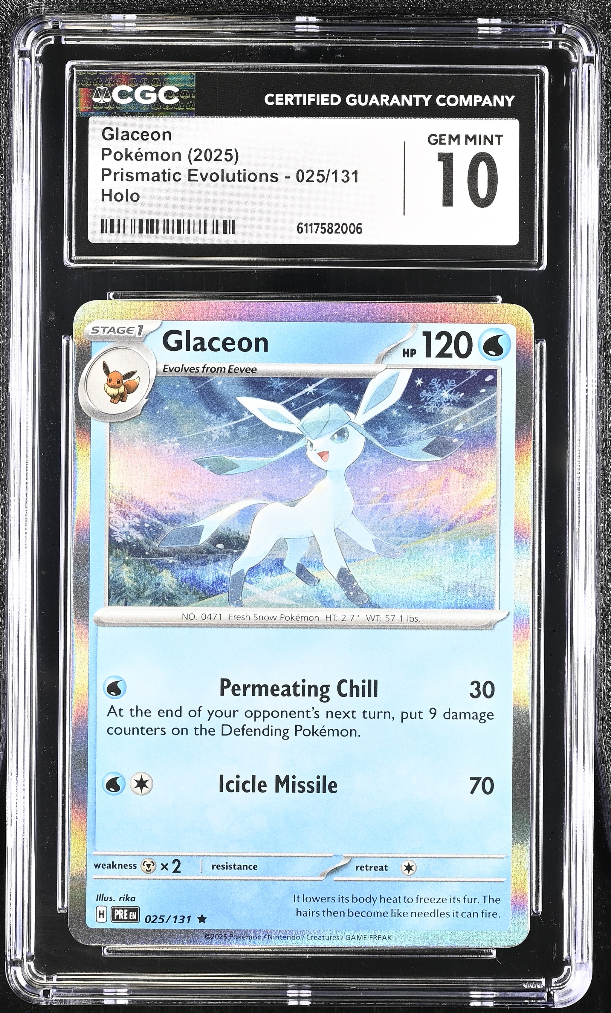 Glaceon 025/131 CGC 10 Gem Mint 2025 Holo Prismatic Evolutions Pokemon English