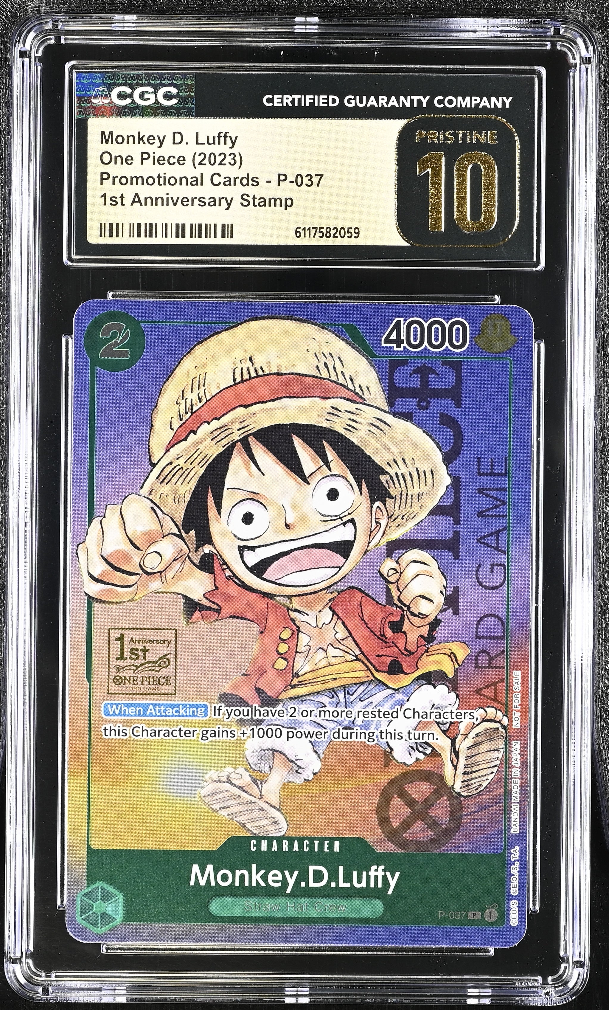 Monkey D. Luffy P-037 CGC 10 Pristine 2023 1st Anniversary Promo One Piece English