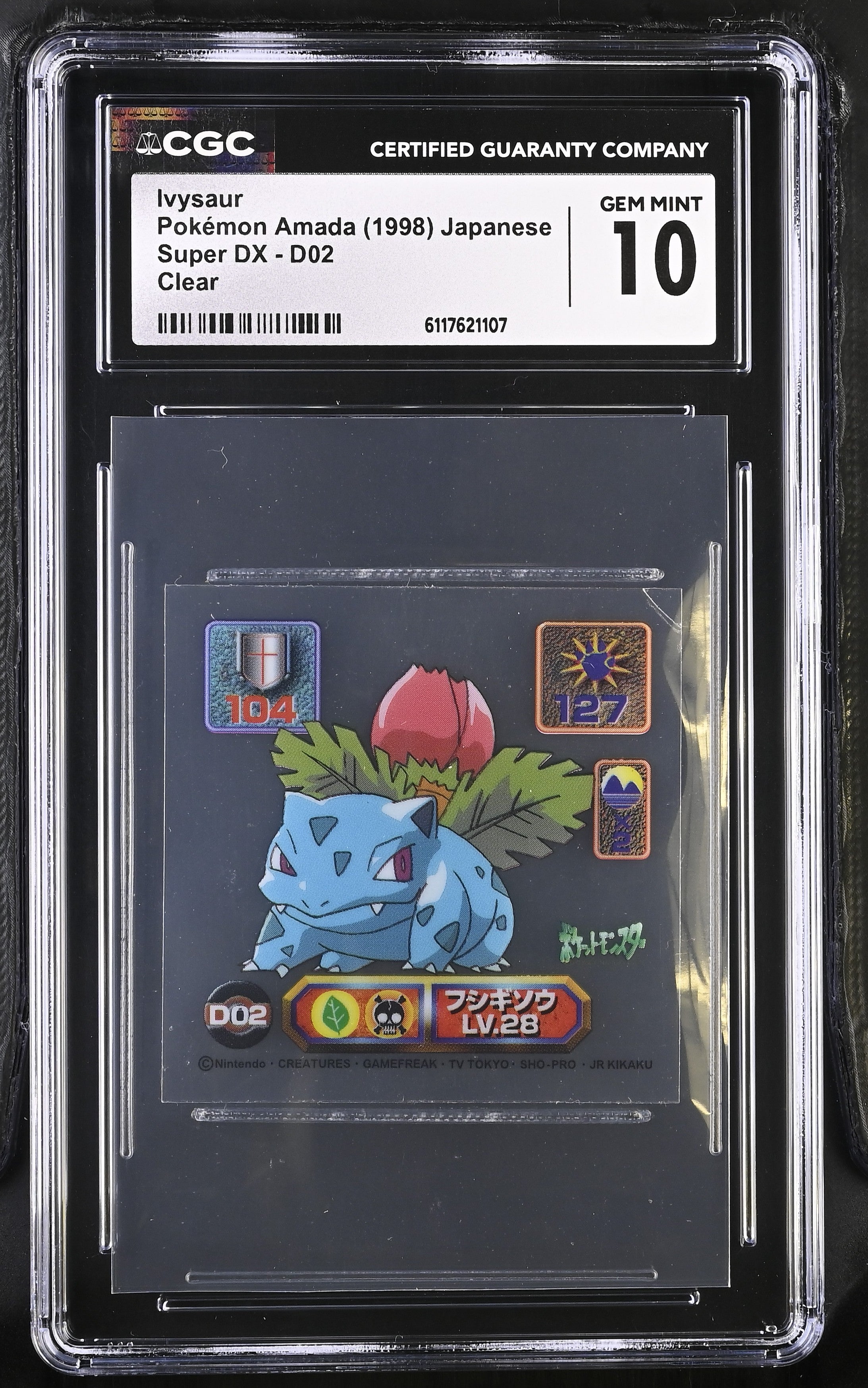 Ivysaur Sticker D02 CGC 10 Gem Mint 1998 Clear Super Dx Pokemon Amada Japanese