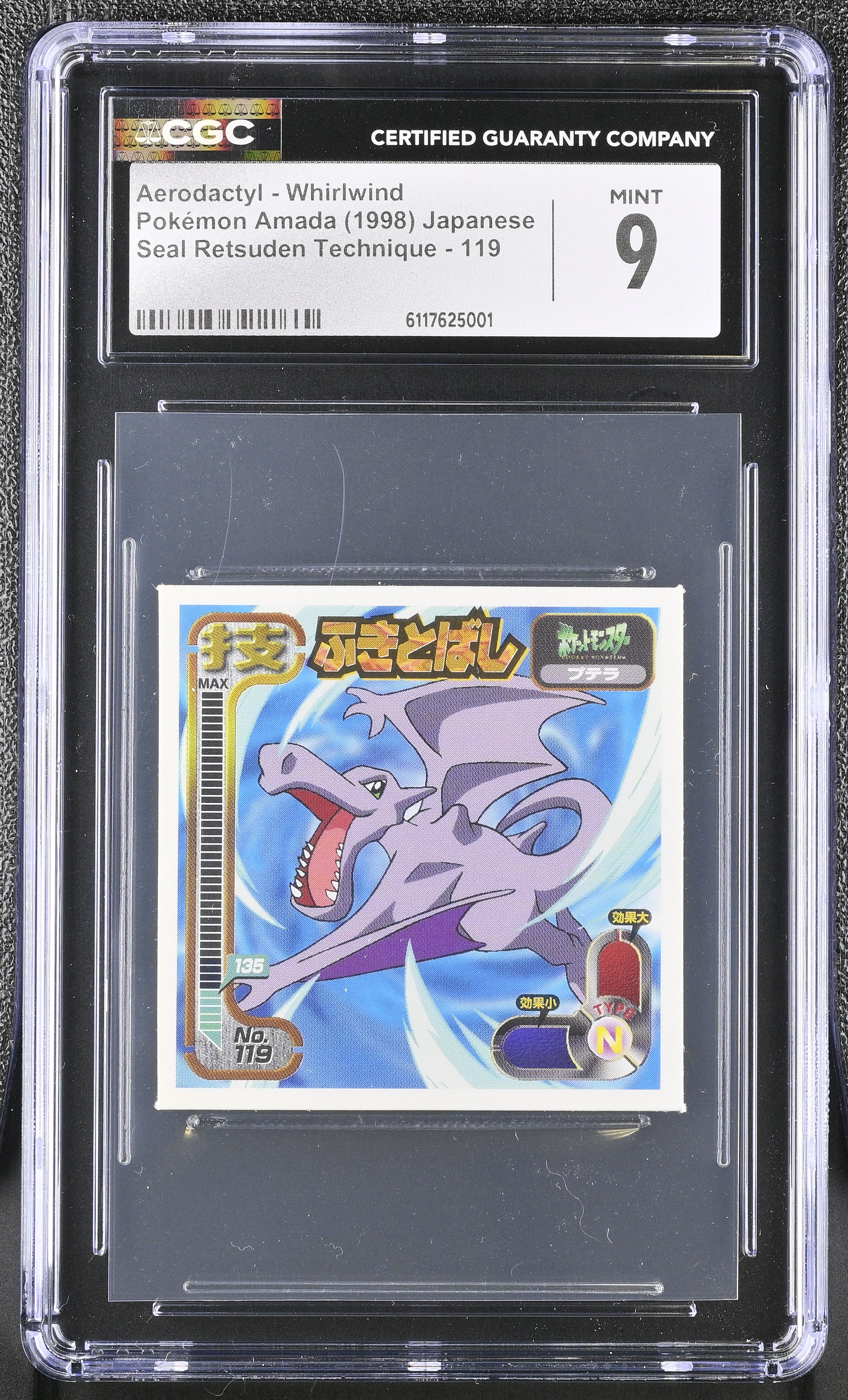 Aerodactyl - Whirlwind Sticker 119 CGC 9 Mint 1998 Retsuden Pokemon Amada Japanese