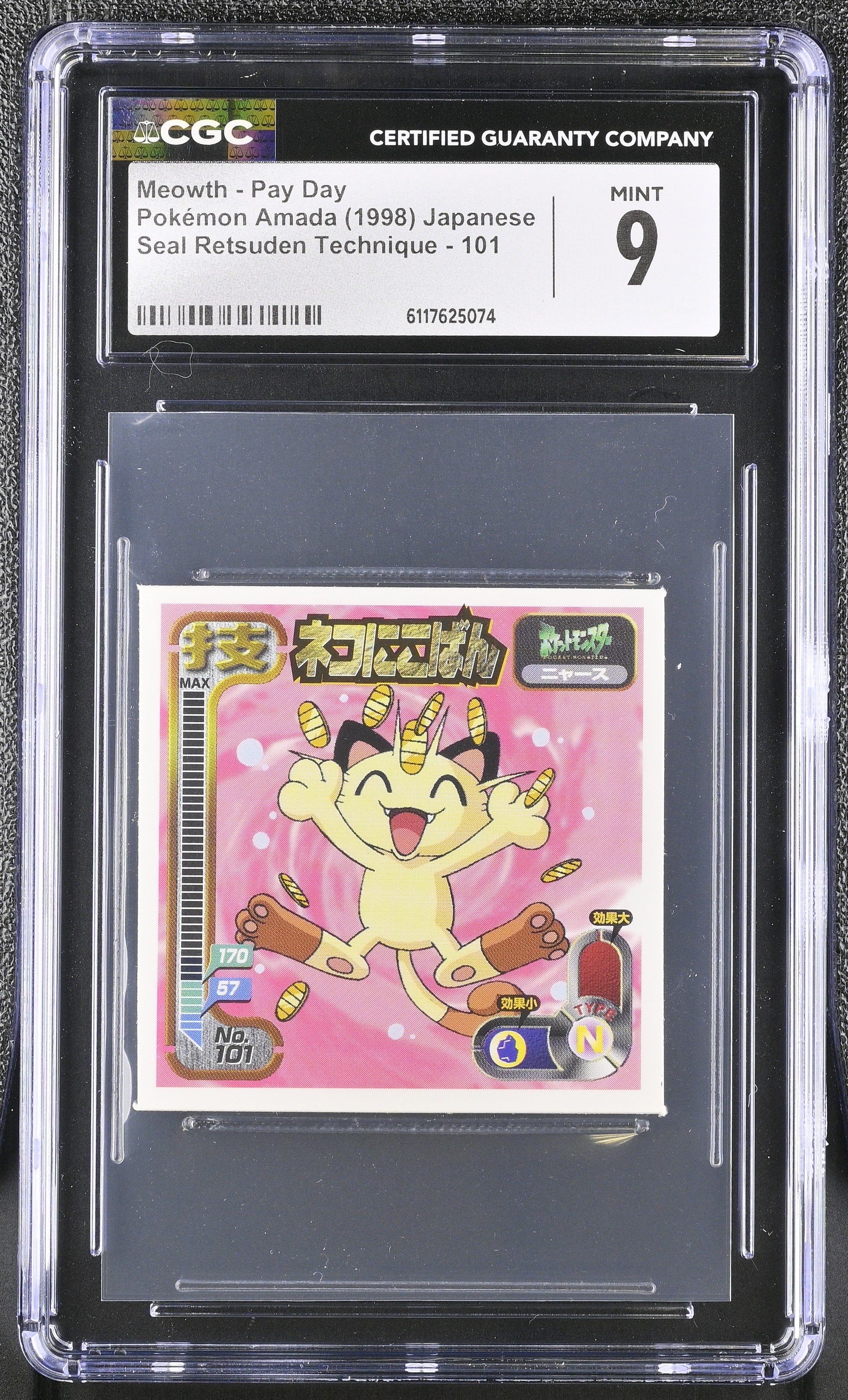 Meowth - Pay Day Sticker 101 CGC 9 Mint 1998 Seal Pokemon Amada Japanese