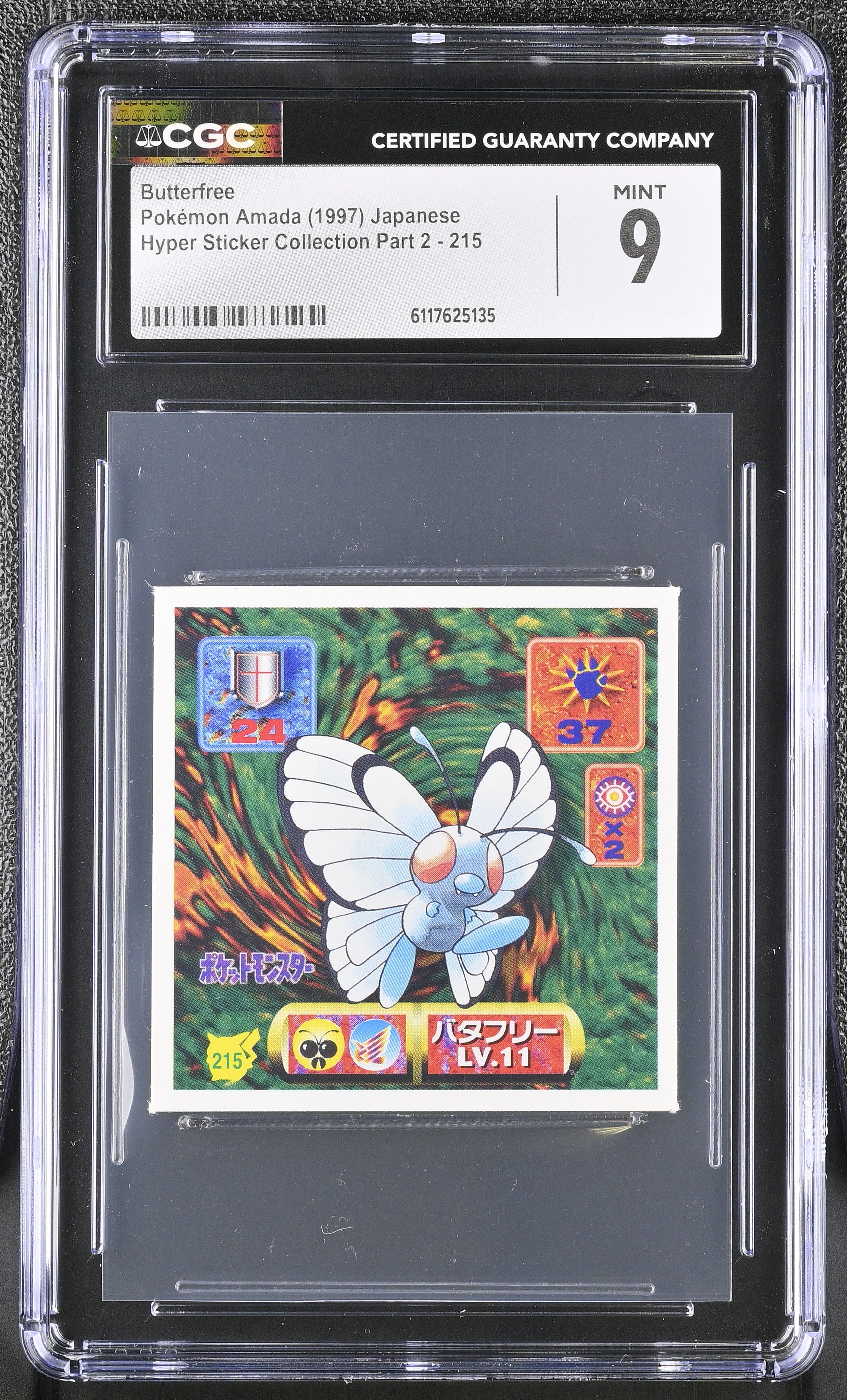 Butterfree Sticker 215 CGC 9 Mint 1997 Hyper Part 2 Pokemon Amada Japanese
