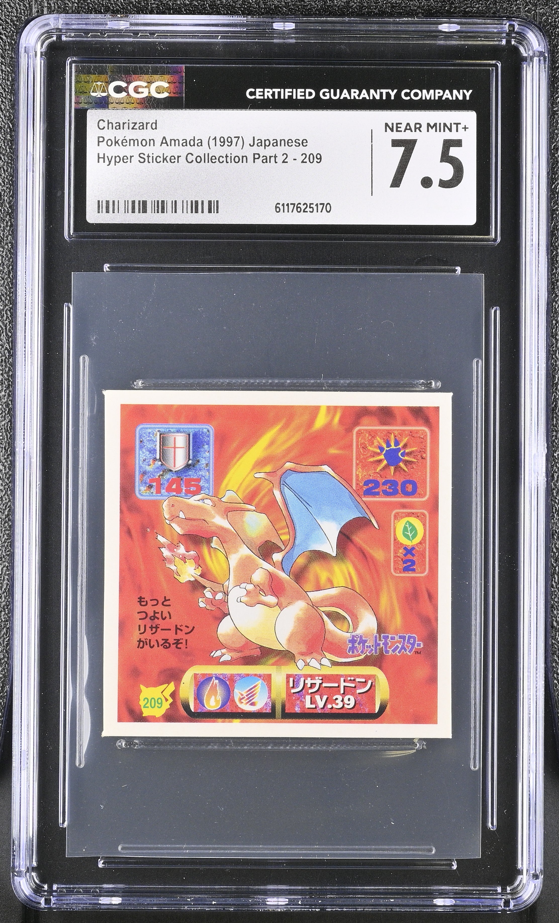 Charizard Sticker 209 CGC 7.5 Near Mint+ 1997 Collection Part 2 Pokemon Amada Japanese