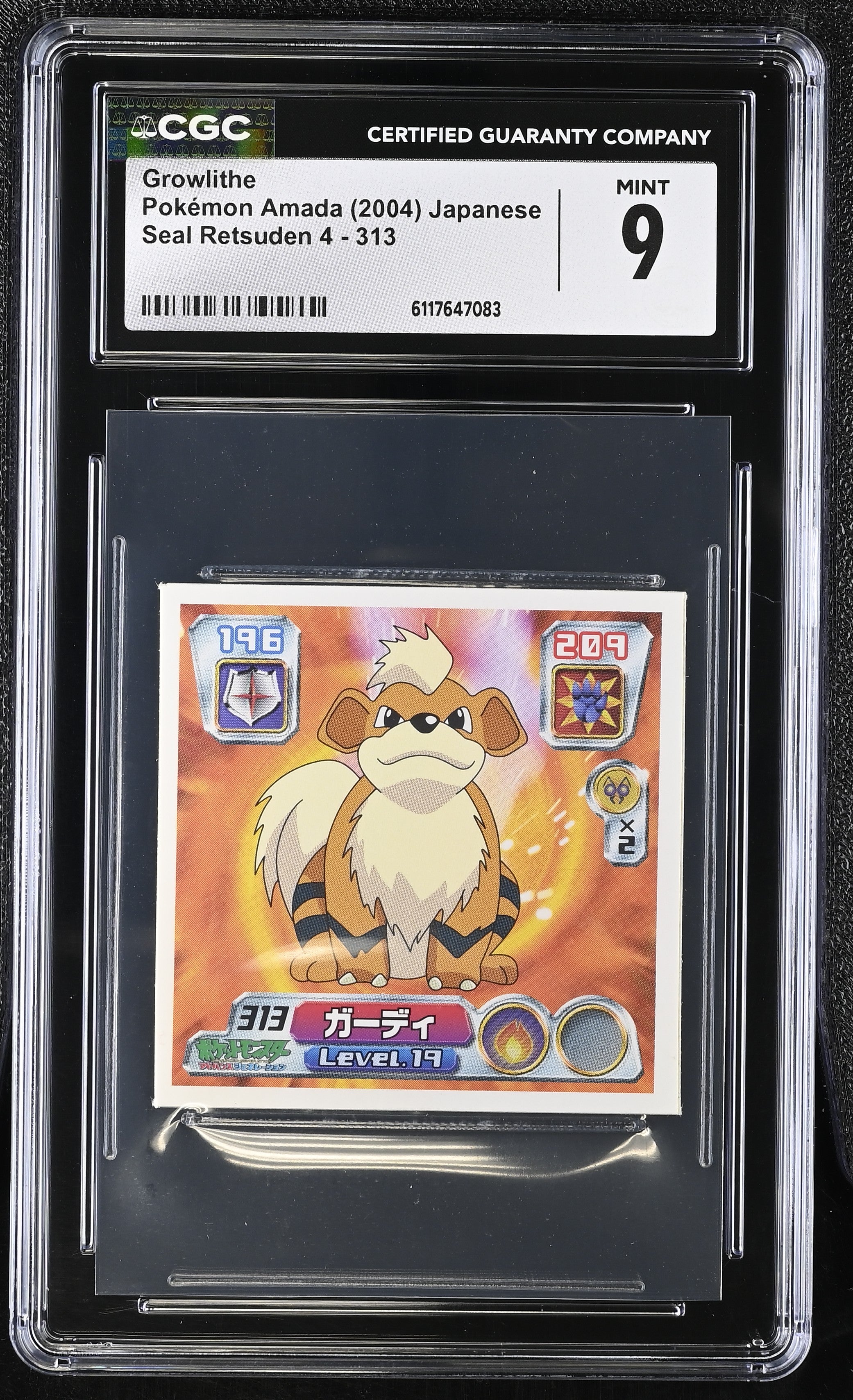 Growlithe Sticker 313 CGC 9 Mint 2004 Seal Retsuden 4 Pokemon Amada Japanese