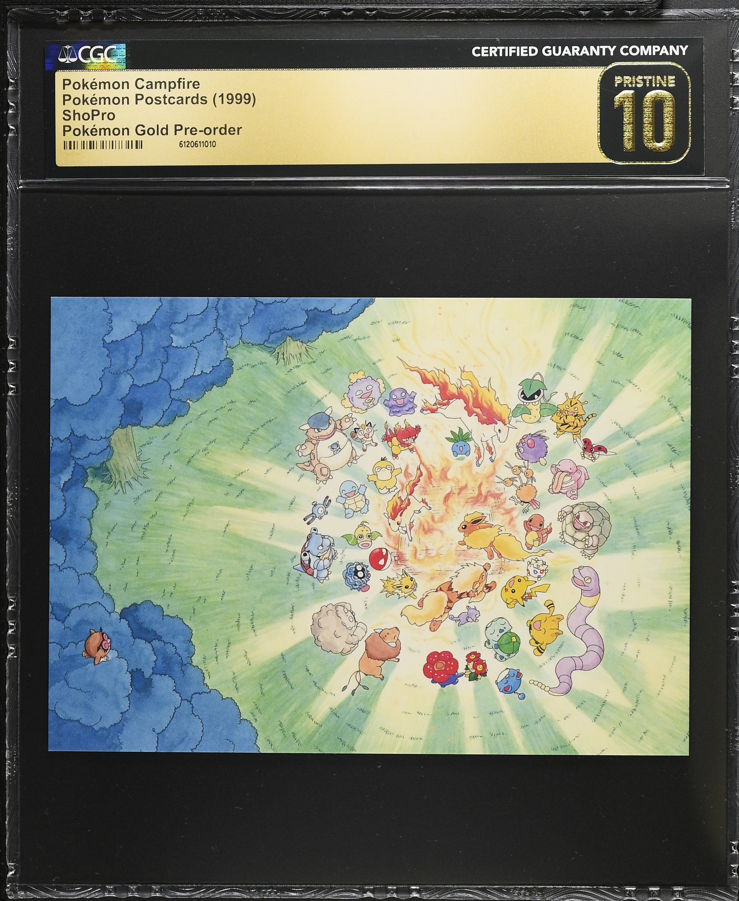 Pokemon Campfire CGC 10 Pristine 1999 Gold Pre-order Postcard Keiko Fukuyama Japanese