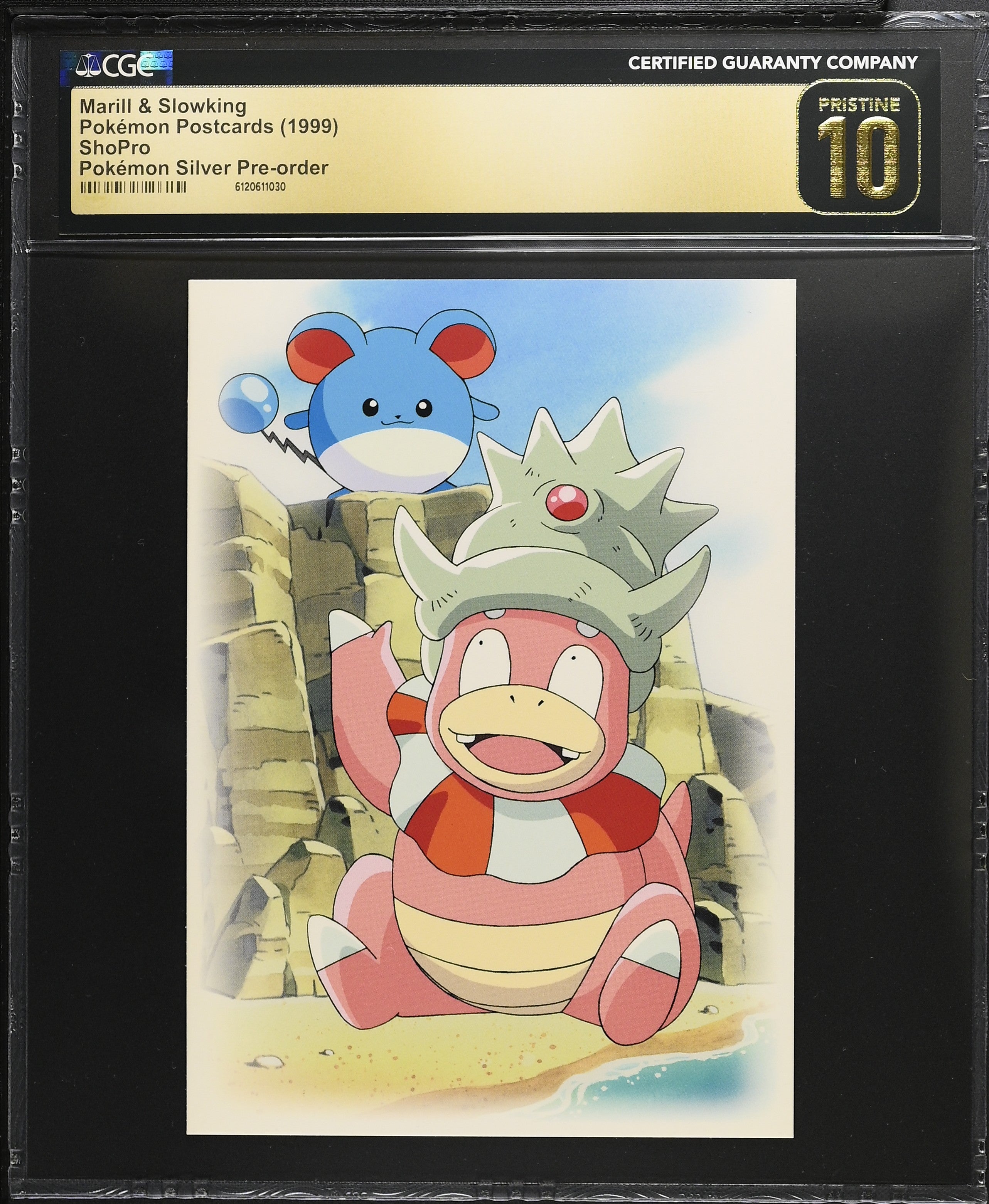 Marill & Slowking CGC 10 Pristine 1999 Silver Pre-order Pokemon Postcard Japanese