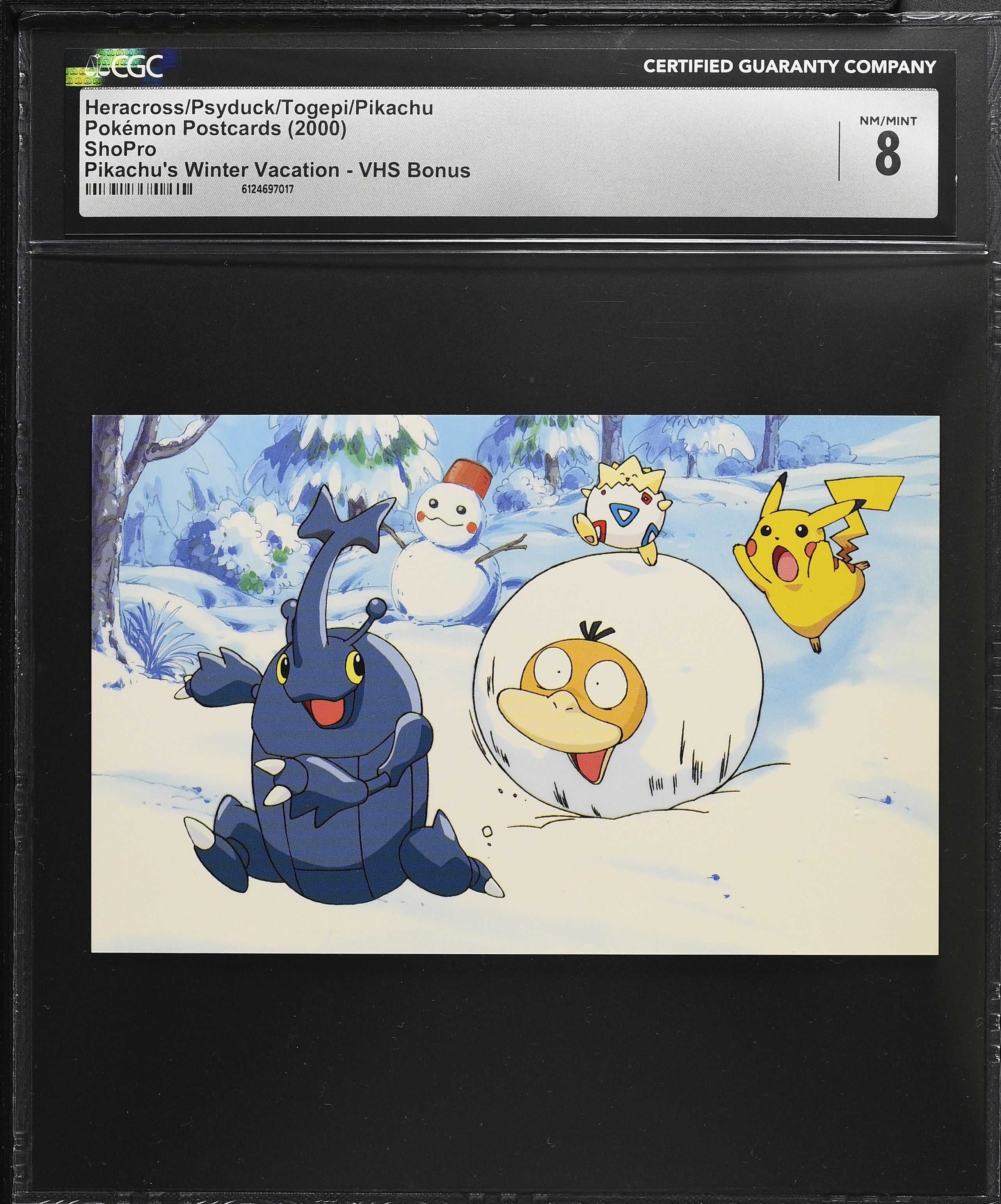 Heracross Psyduck Togepi Pikachu CGC 8 2000 Winter Vacation VHS Pokemon Postcard Japanese