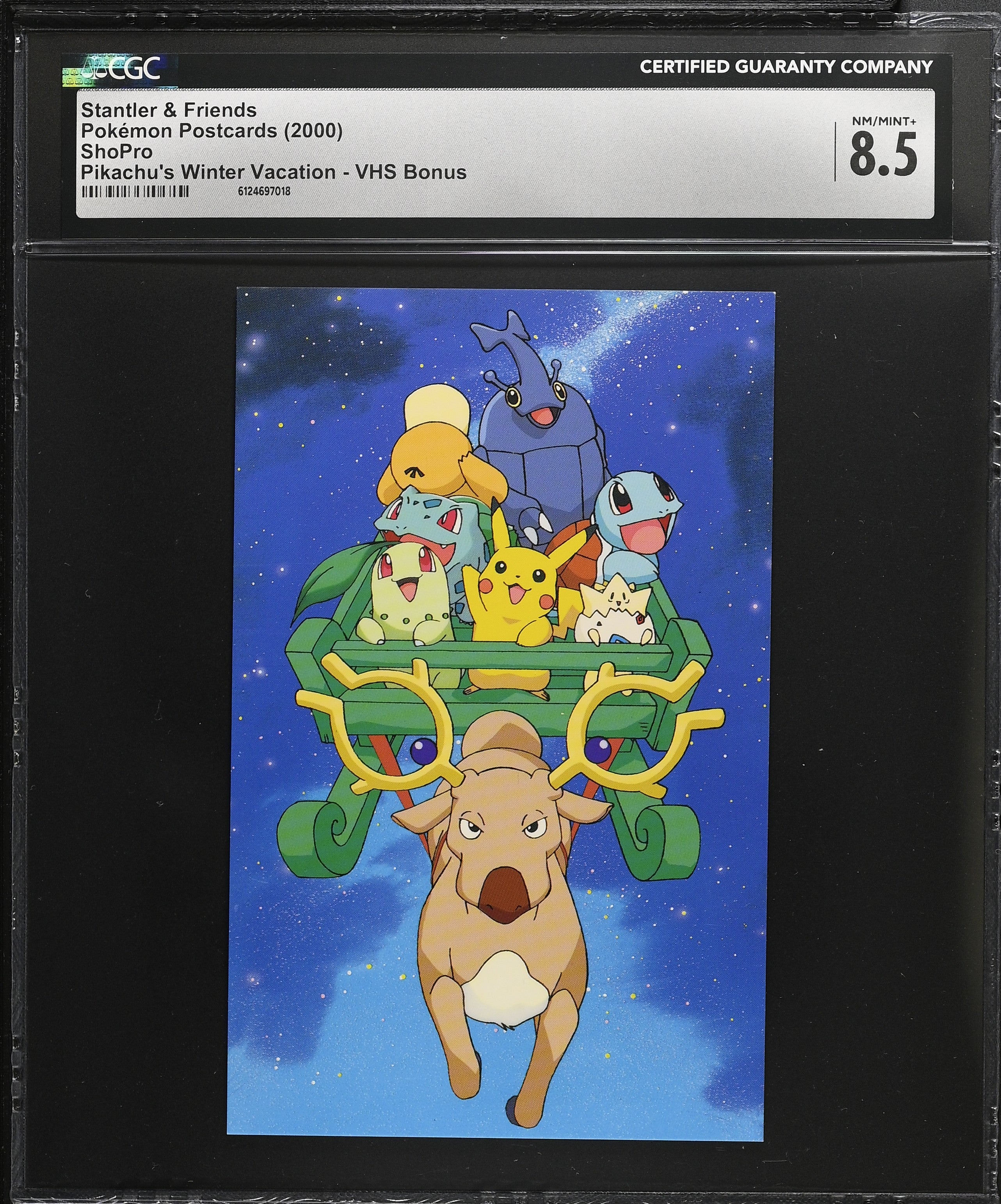 Stantler Pikachu Squirtle Psyduck CGC 8.5 2000 Winter Vacation VHS Postcard Japanese
