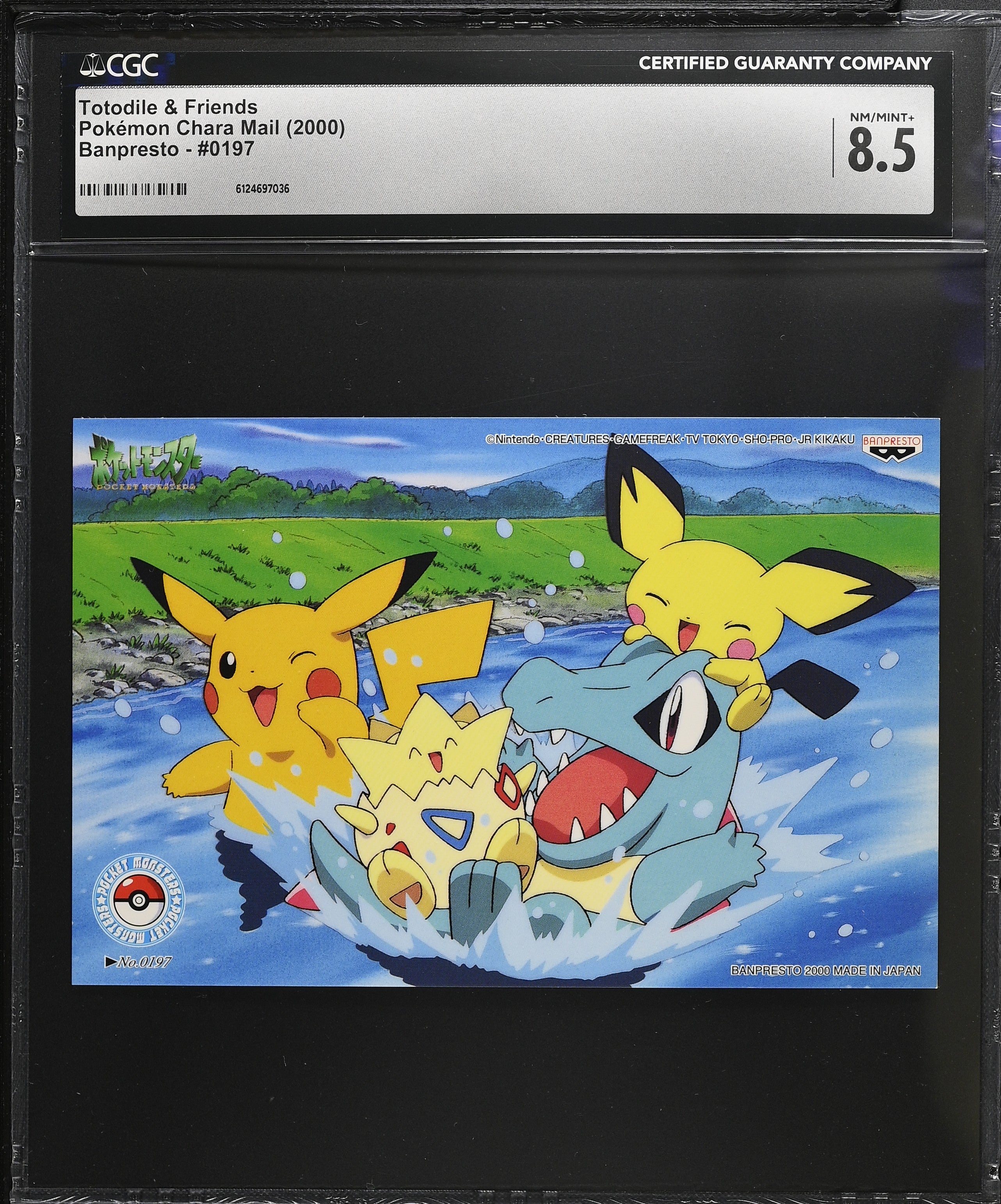 Totodile Pikachu Pichu 0197 CGC 8.5 2000 Pokemon Chara Mail Japanese Postcard