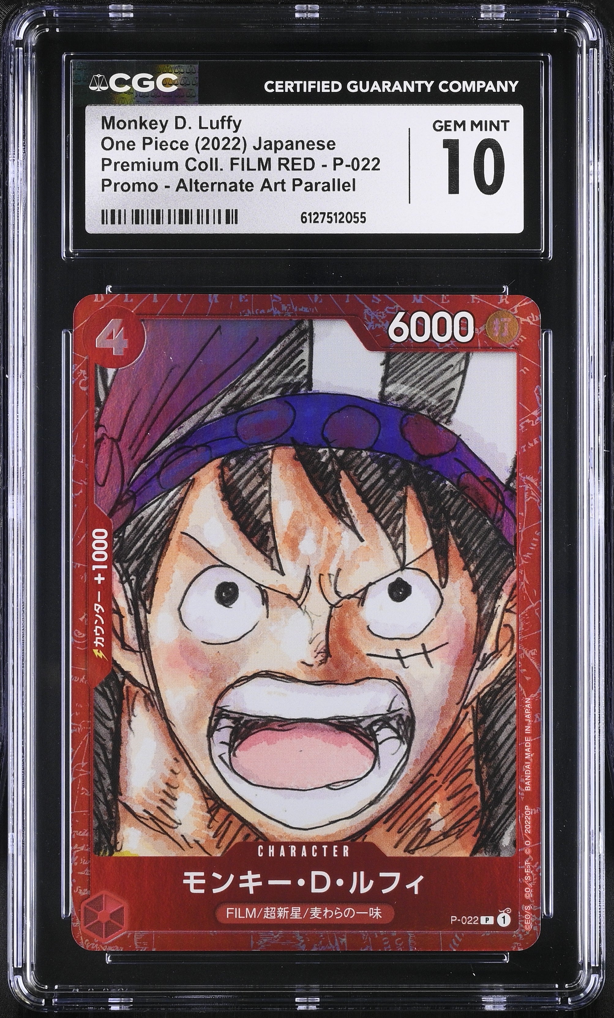 Monkey D. Luffy P-022 CGC 10 Gem Mint 2022 Alternate Art Parallel Film Red One Piece Japanese