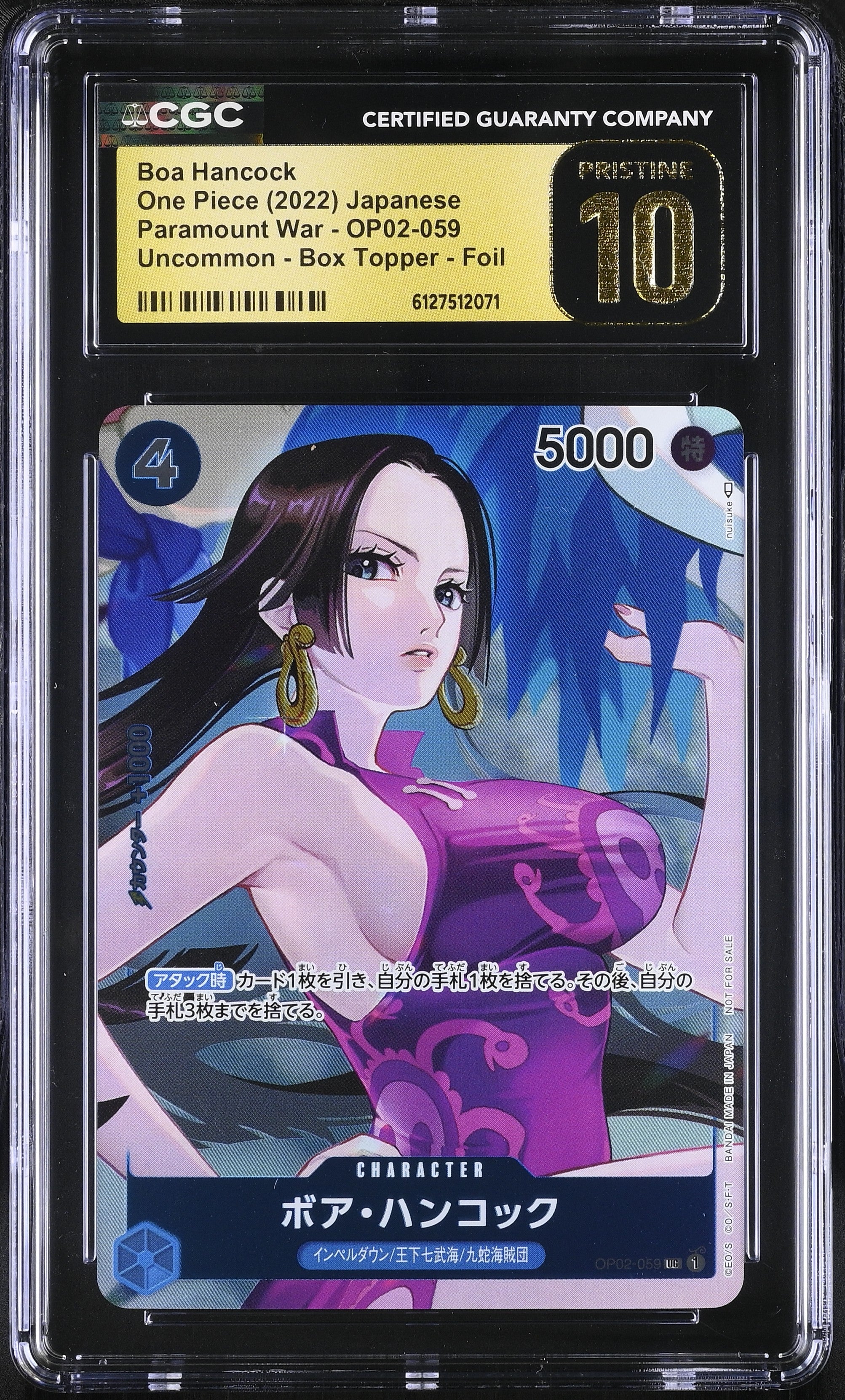 Boa Hancock OP02-059 CGC 10 Pristine 2022 Box Topper Foil Paramount War One Piece Japanese