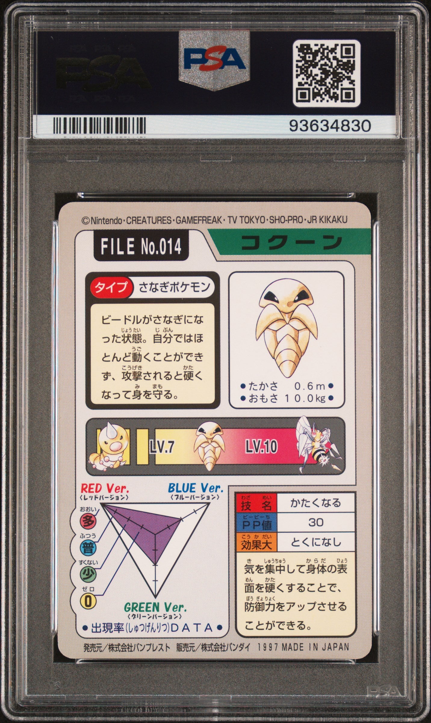 KAKUNA 014 PSA 9 POCKET MONSTERS CARDDASS 1997 JAPANESE POKEMON