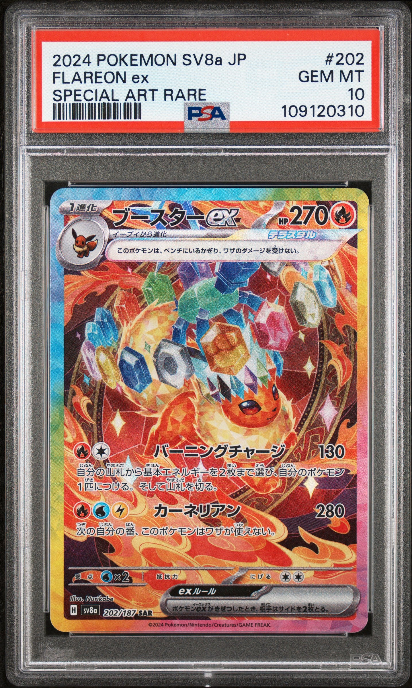 Flareon EX 202/187 PSA 10 2024 Special Art Rare Sv8a Terastal Festival EX Pokemon Japanese